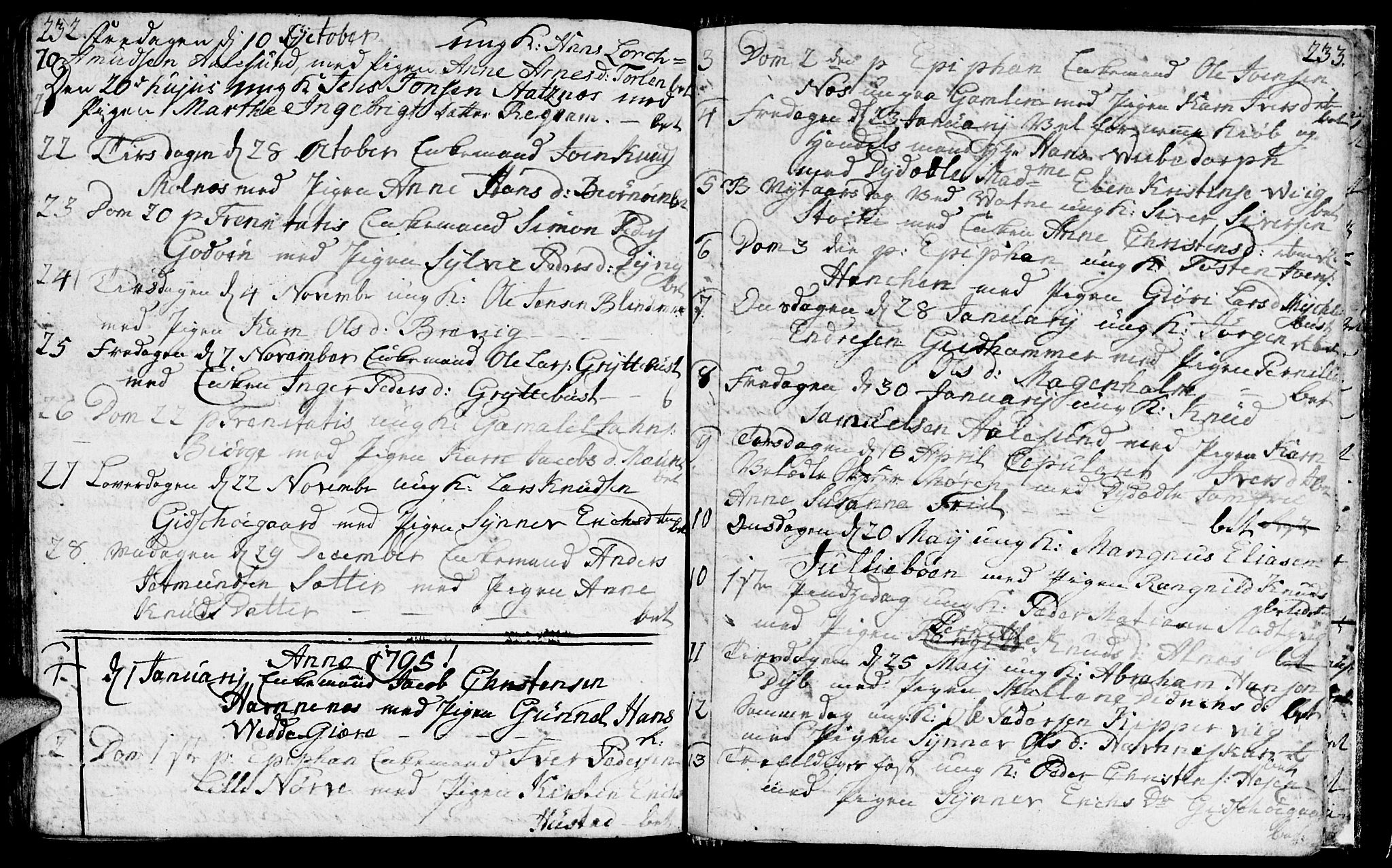 Ministerialprotokoller, klokkerbøker og fødselsregistre - Møre og Romsdal, SAT/A-1454/528/L0421: Parish register (copy) no. 528C02, 1785-1800, p. 232-233