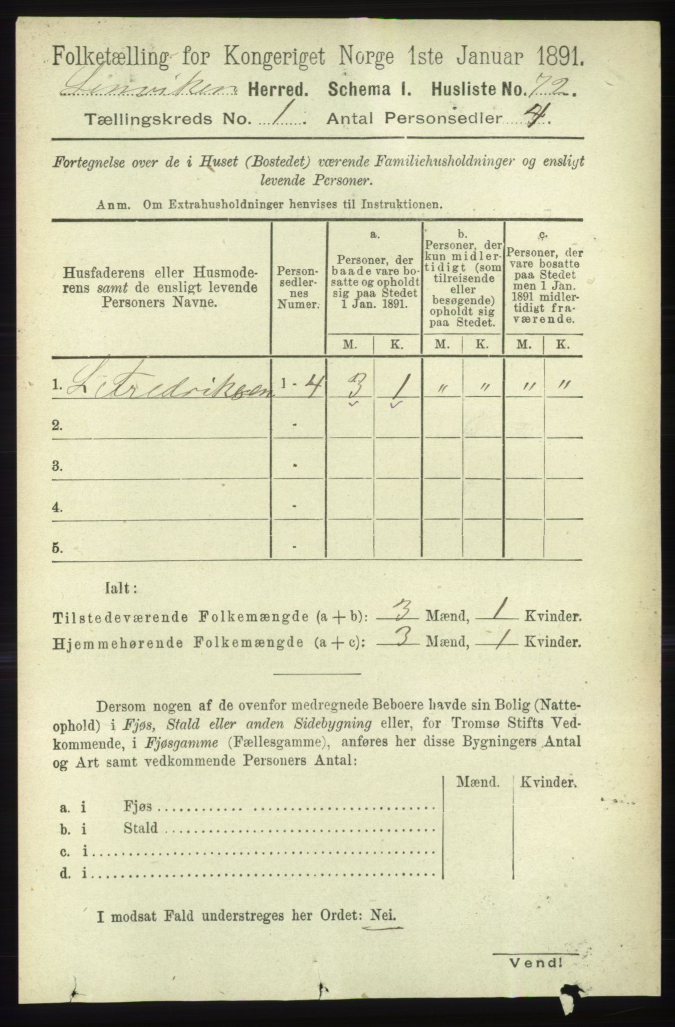 RA, 1891 census for 1931 Lenvik, 1891, p. 95