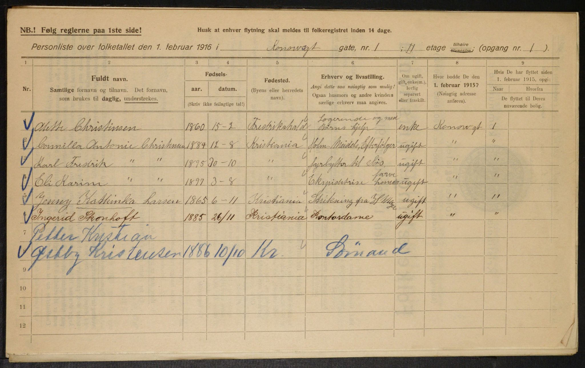 OBA, Municipal Census 1916 for Kristiania, 1916, p. 54126