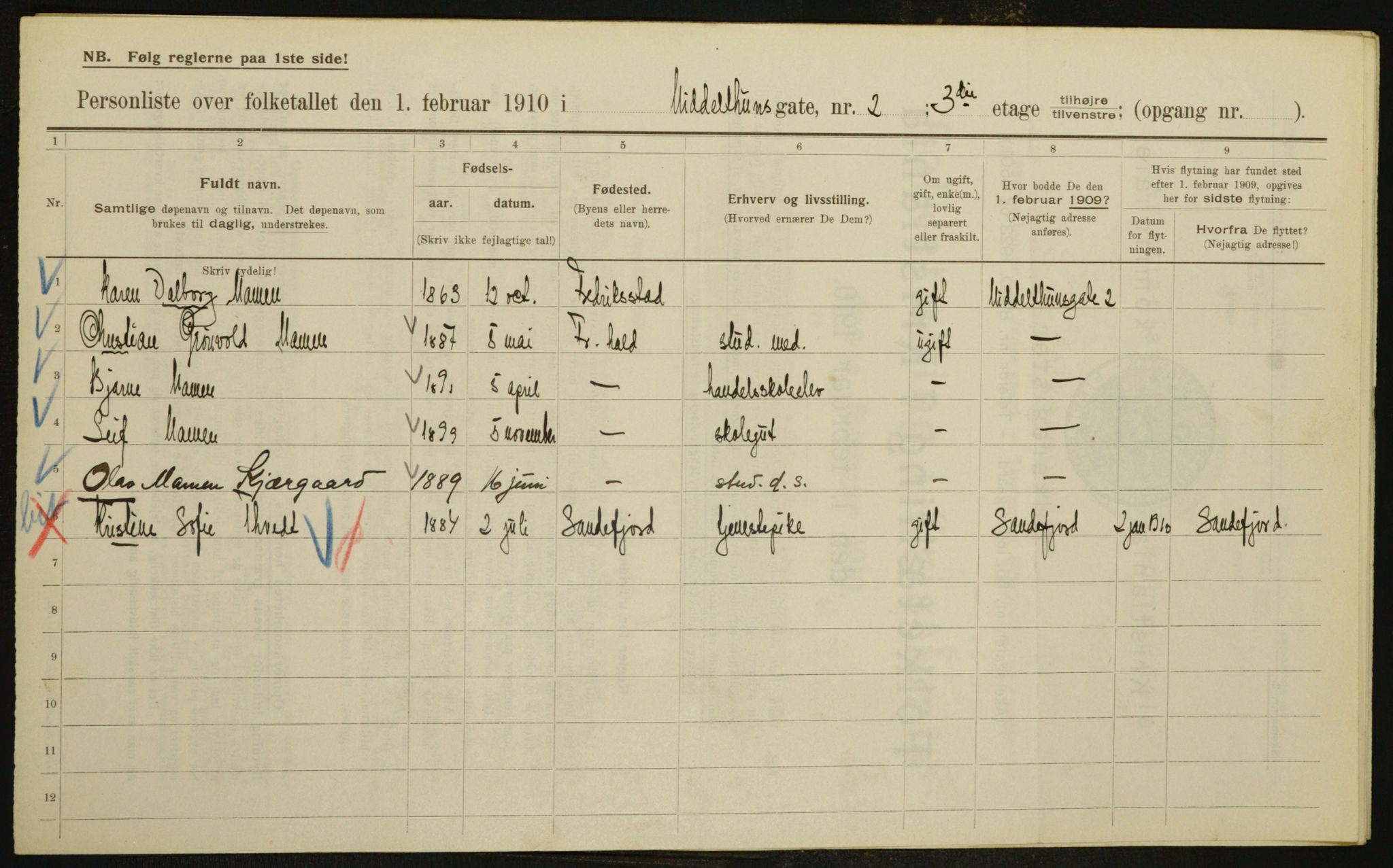 OBA, Municipal Census 1910 for Kristiania, 1910, p. 63216