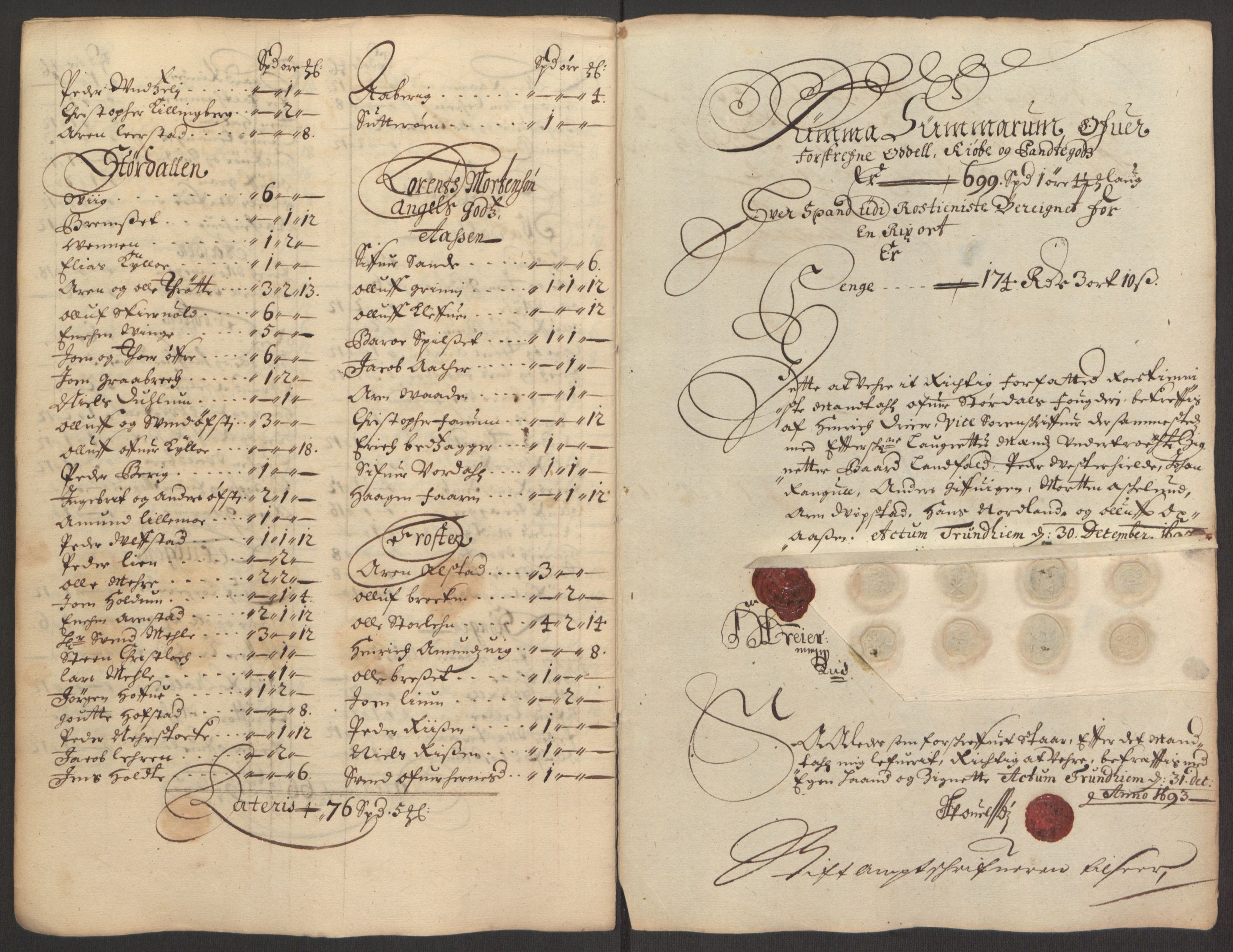 Rentekammeret inntil 1814, Reviderte regnskaper, Fogderegnskap, AV/RA-EA-4092/R62/L4186: Fogderegnskap Stjørdal og Verdal, 1693-1694, p. 87