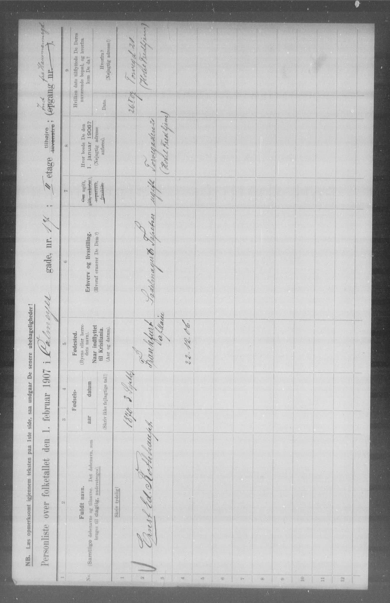 OBA, Municipal Census 1907 for Kristiania, 1907, p. 5937