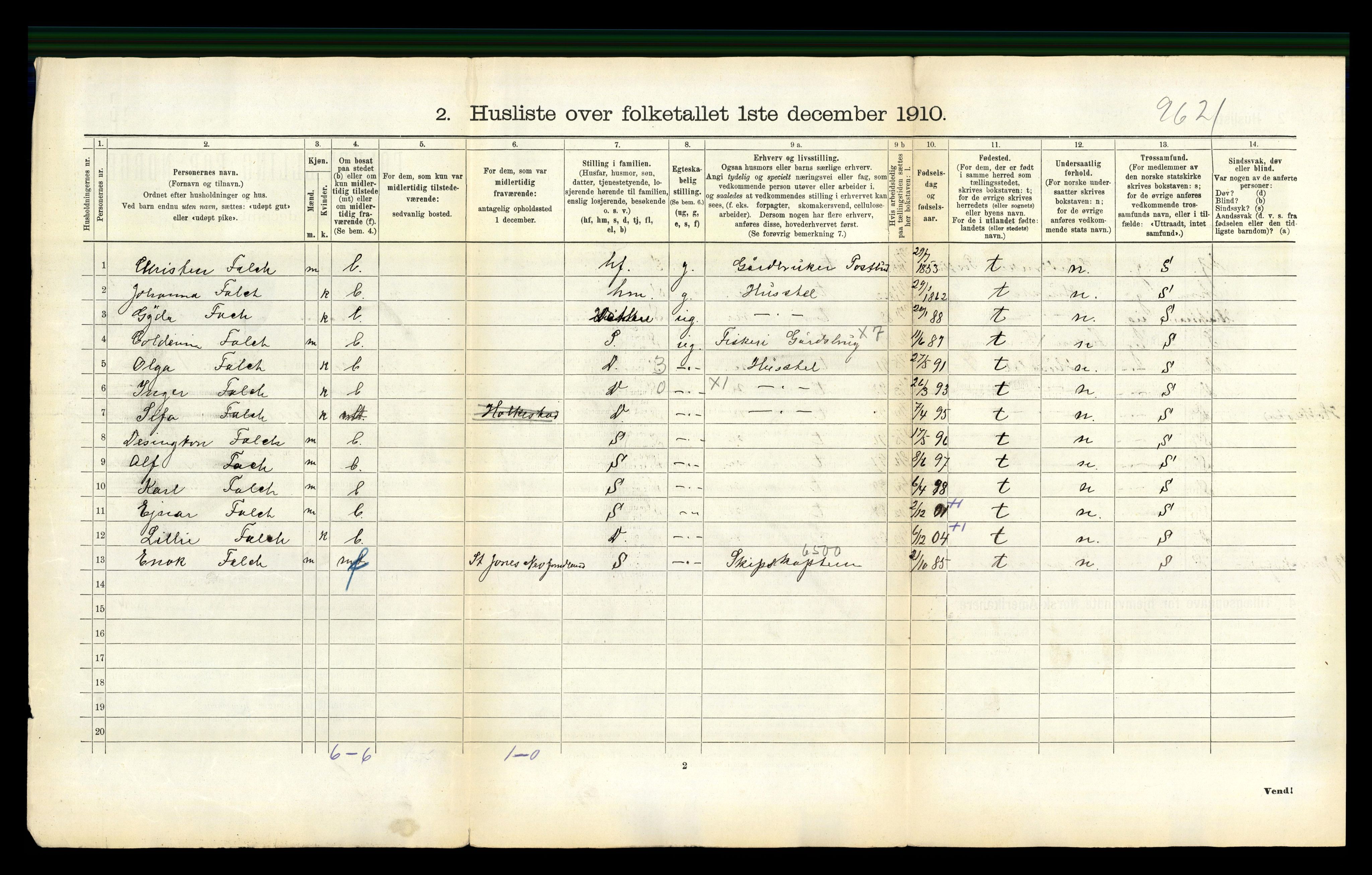 RA, 1910 census for Steigen, 1910, p. 114