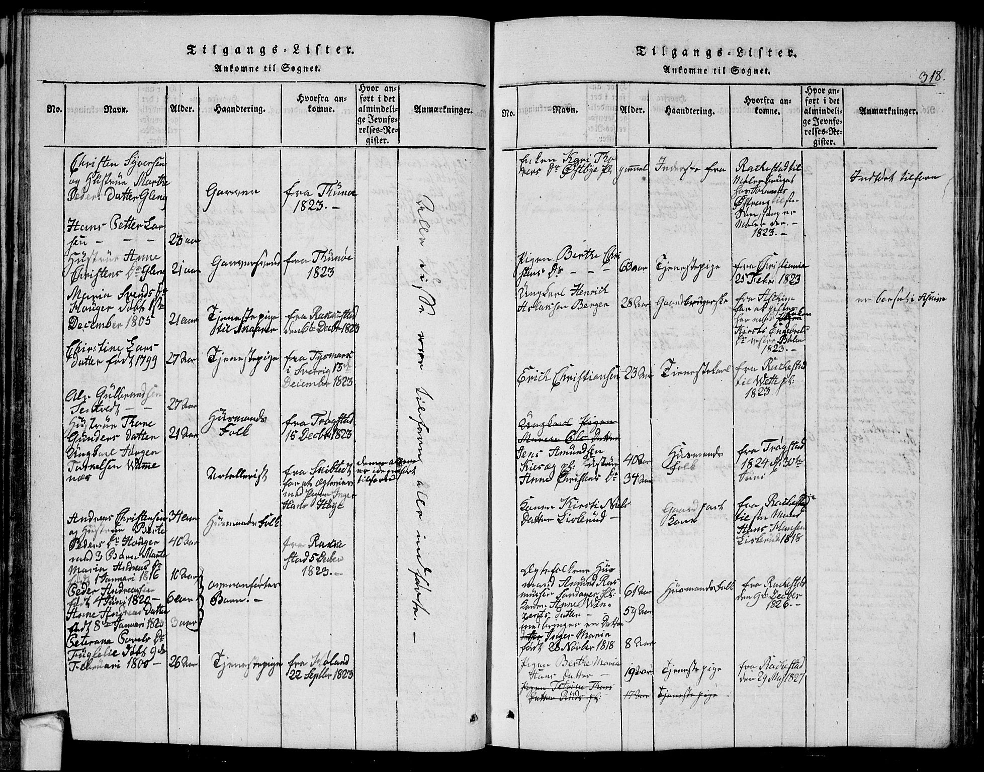 Eidsberg prestekontor Kirkebøker, SAO/A-10905/G/Ga/L0001: Parish register (copy) no. I 1, 1814-1831, p. 318