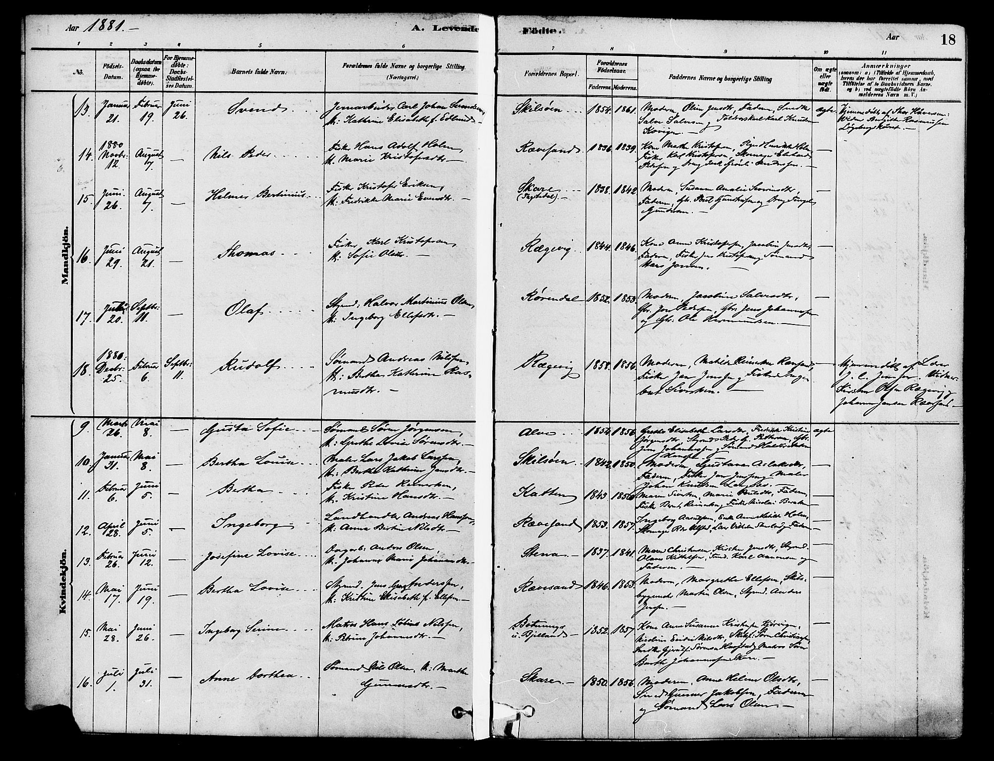 Tromøy sokneprestkontor, AV/SAK-1111-0041/F/Fa/L0009: Parish register (official) no. A 9, 1878-1896, p. 18