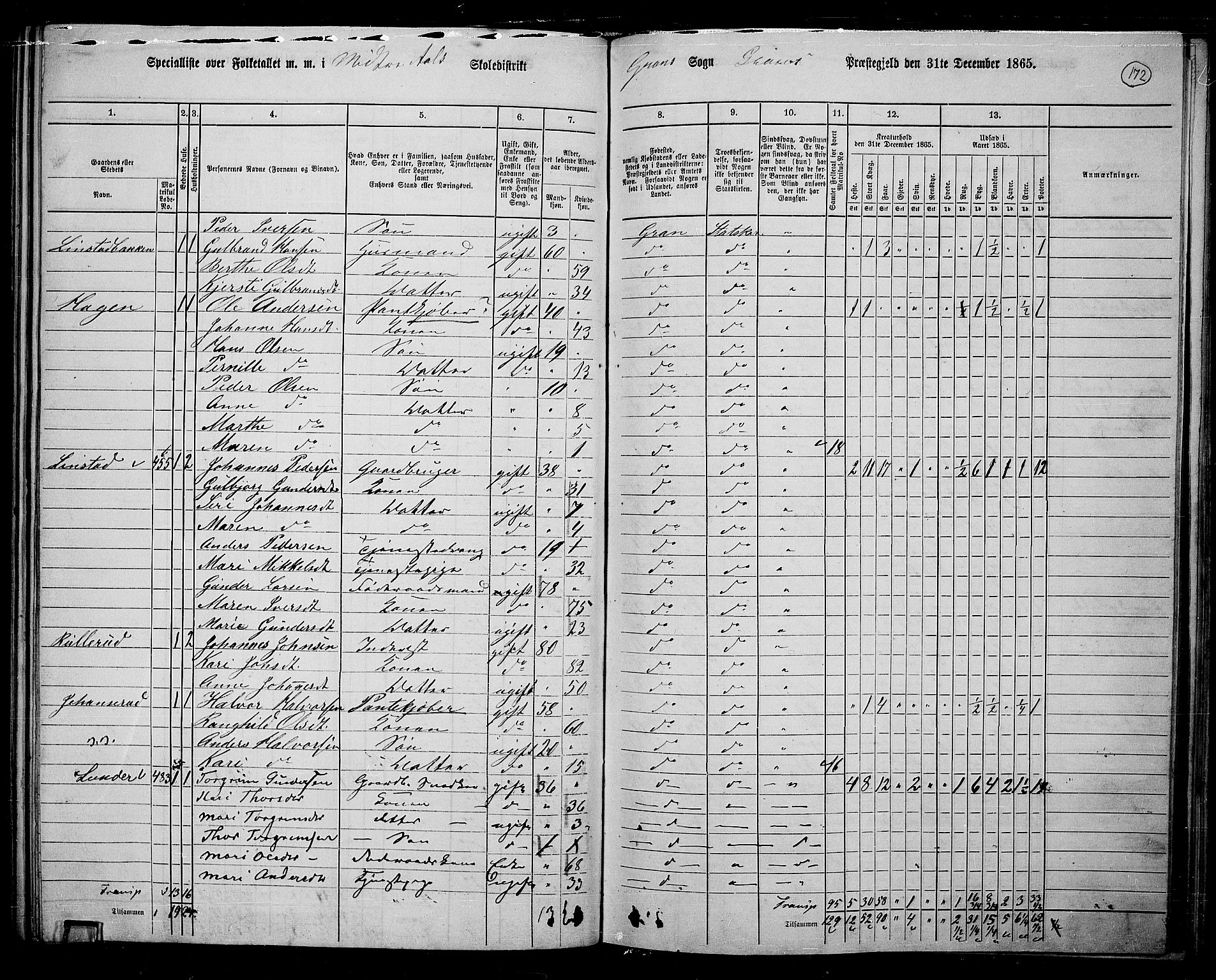 RA, 1865 census for Gran, 1865, p. 352