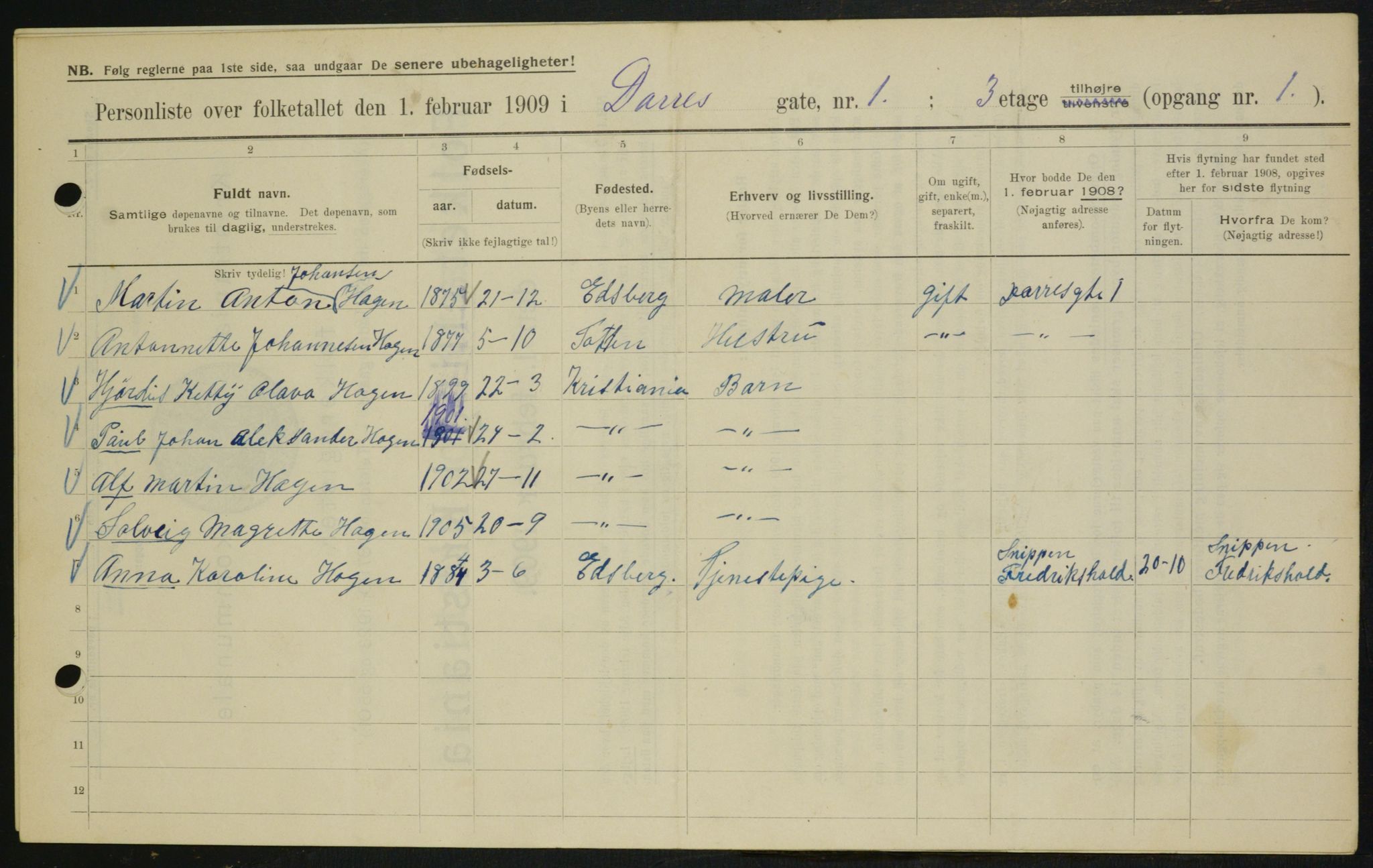 OBA, Municipal Census 1909 for Kristiania, 1909, p. 14046