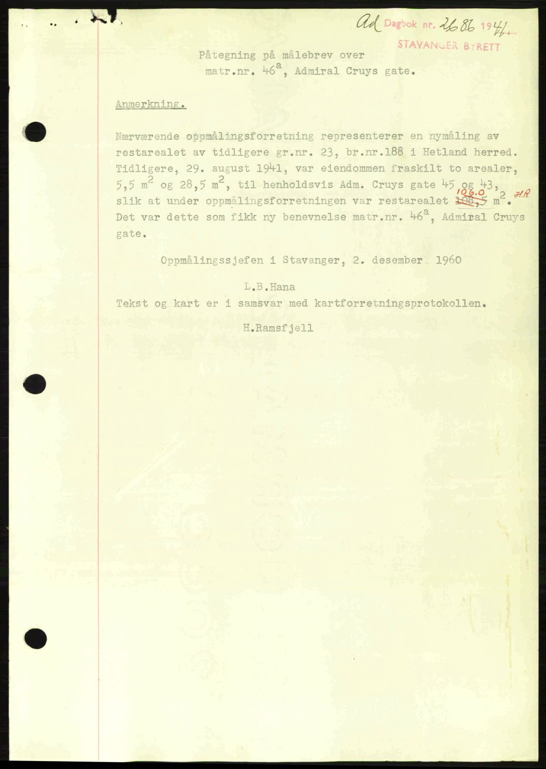 Stavanger byrett, SAST/A-100455/002/G/Gb/L0017: Mortgage book no. A7, 1941-1943, Diary no: : 2686/1941