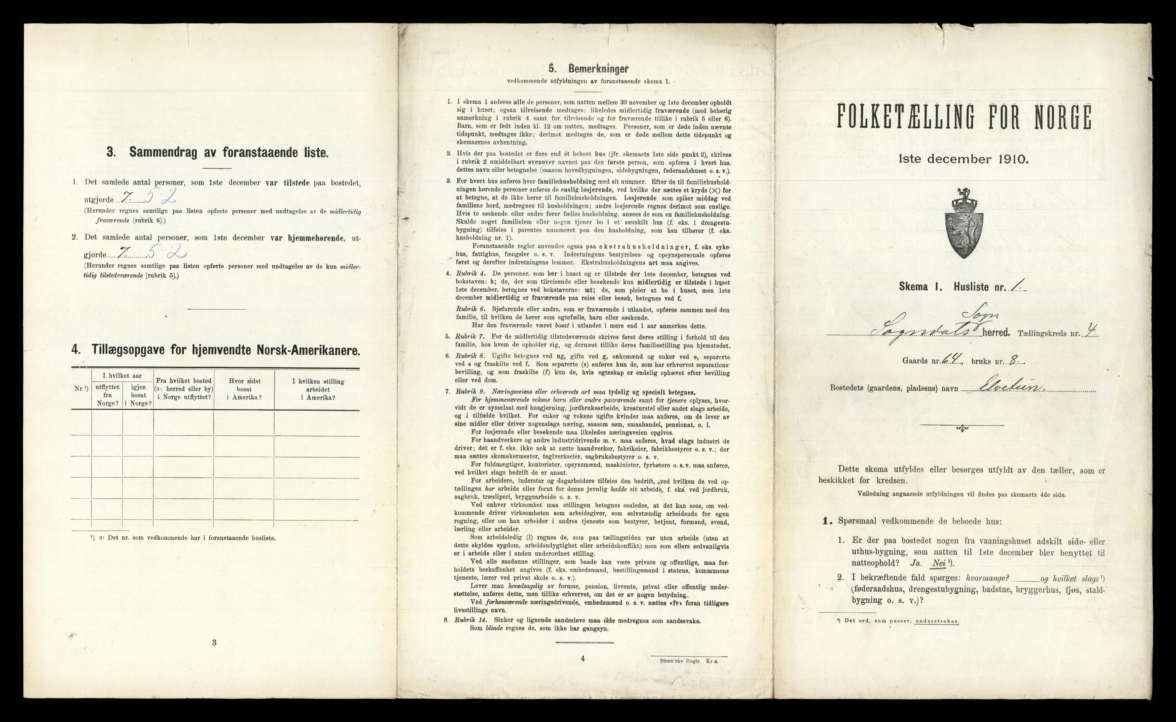 RA, 1910 census for Sogndal, 1910, p. 392