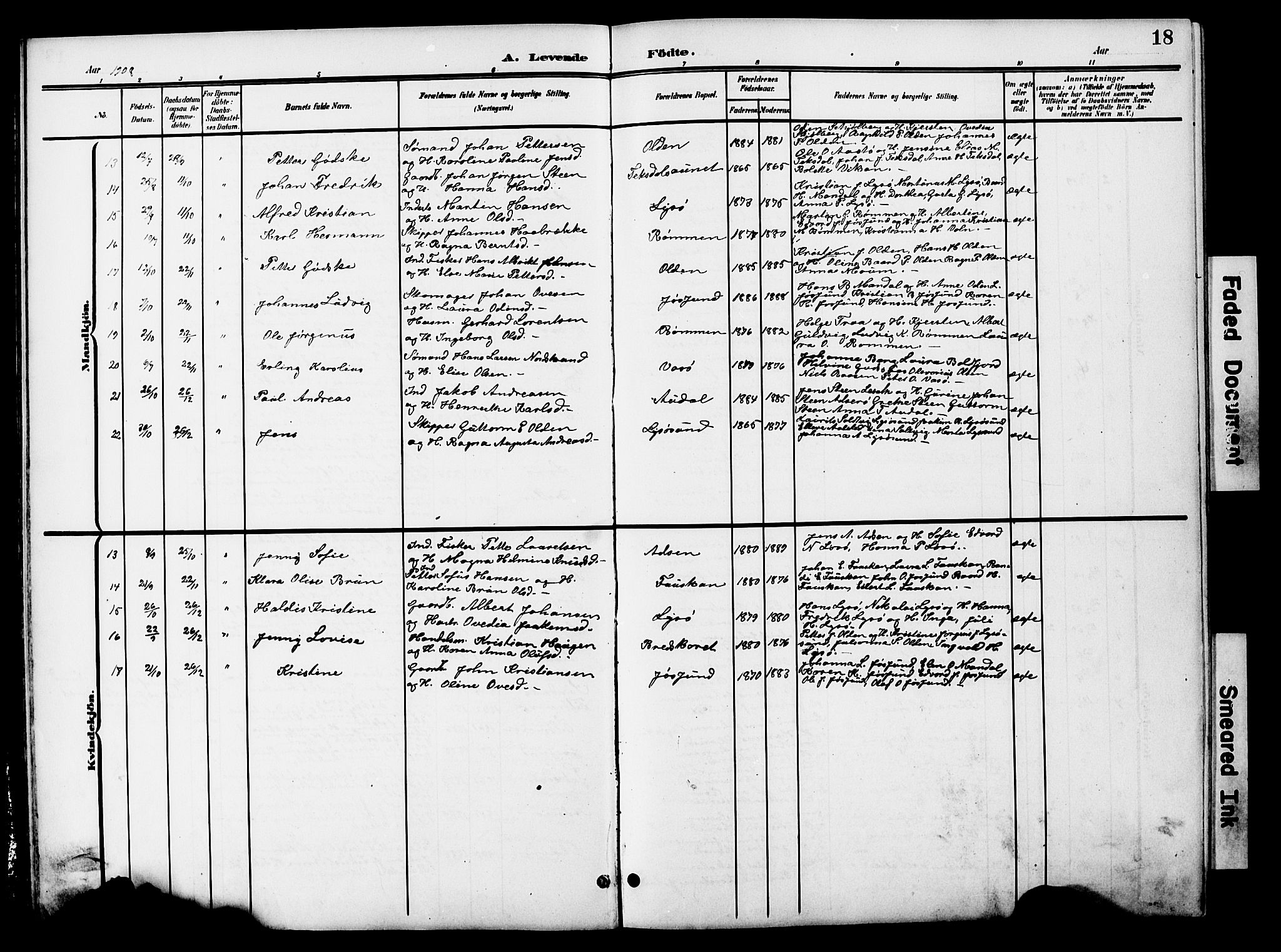 Ministerialprotokoller, klokkerbøker og fødselsregistre - Sør-Trøndelag, SAT/A-1456/654/L0666: Parish register (copy) no. 654C02, 1901-1925, p. 18