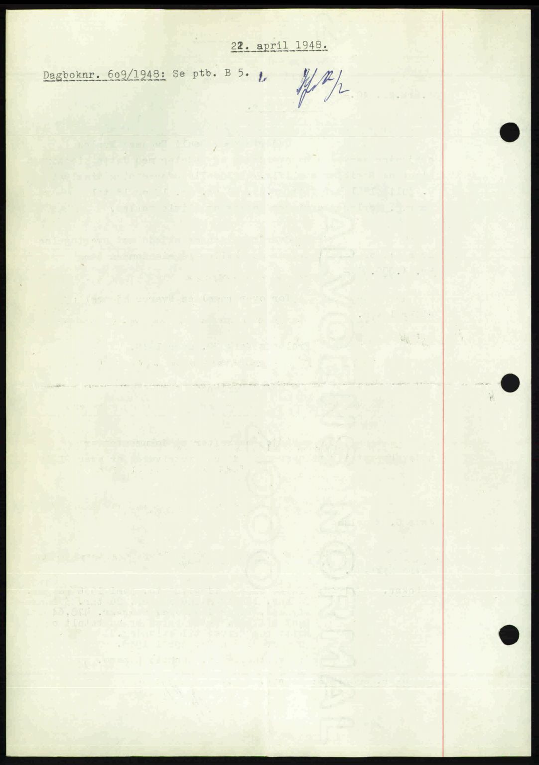 Nedenes sorenskriveri, SAK/1221-0006/G/Gb/Gba/L0059: Mortgage book no. A11, 1948-1948, Diary no: : 609/1948