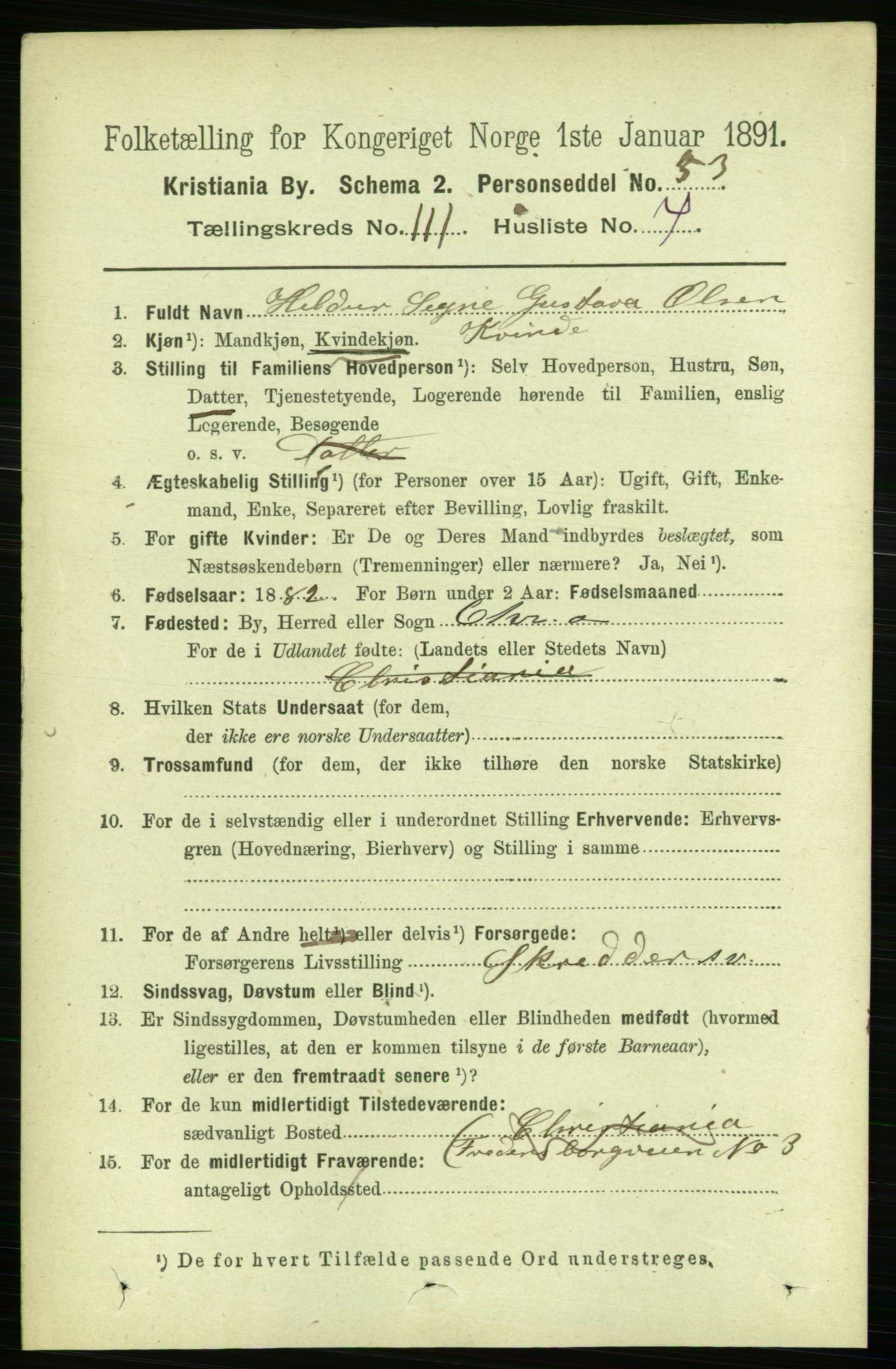 RA, 1891 census for 0301 Kristiania, 1891, p. 58041