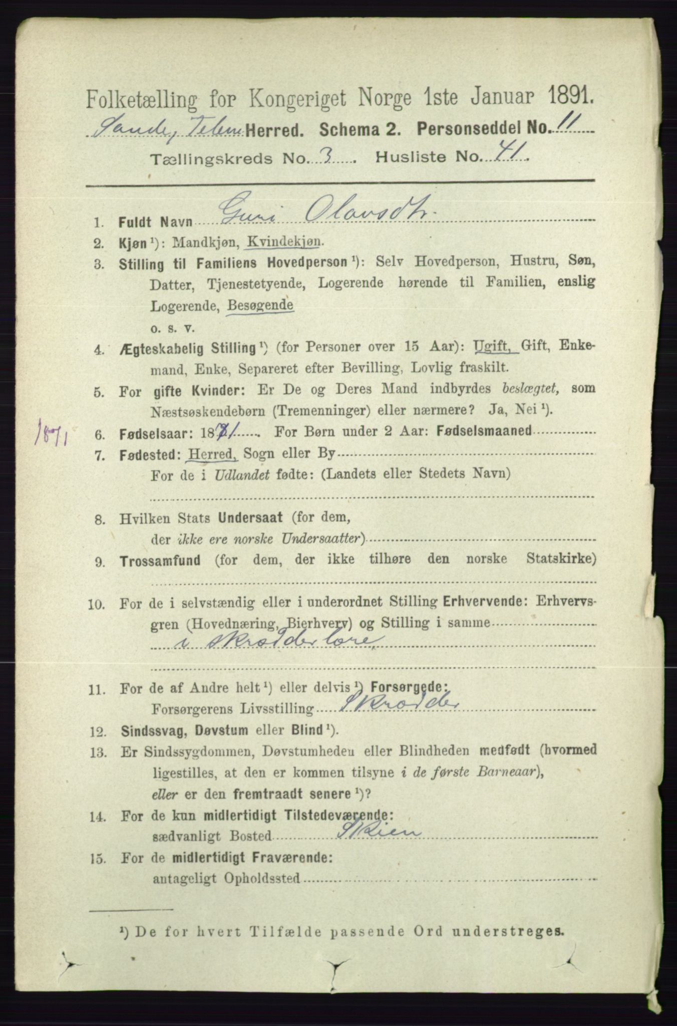 RA, 1891 census for 0822 Sauherad, 1891, p. 945