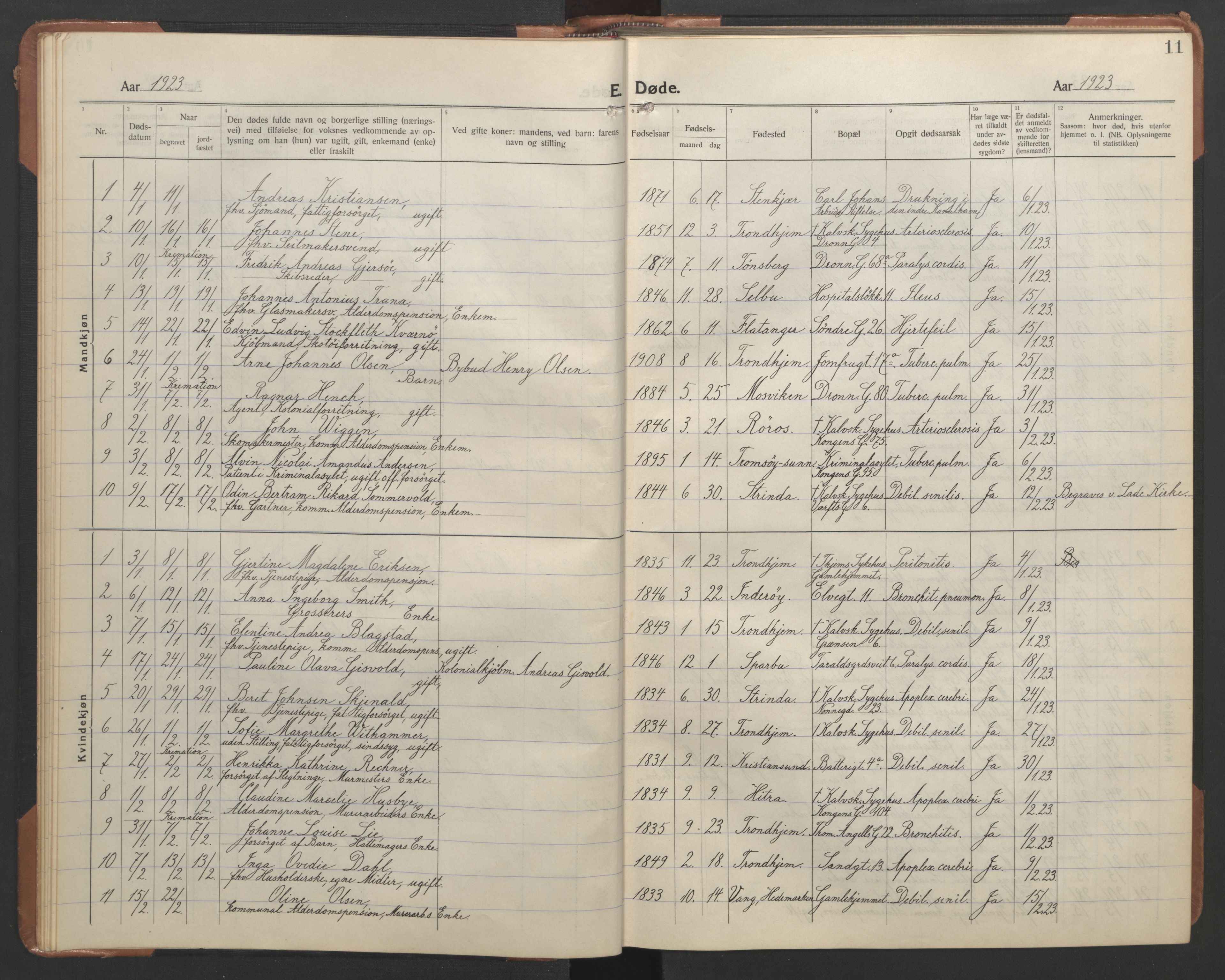 Ministerialprotokoller, klokkerbøker og fødselsregistre - Sør-Trøndelag, SAT/A-1456/602/L0150: Parish register (copy) no. 602C18, 1922-1949, p. 11