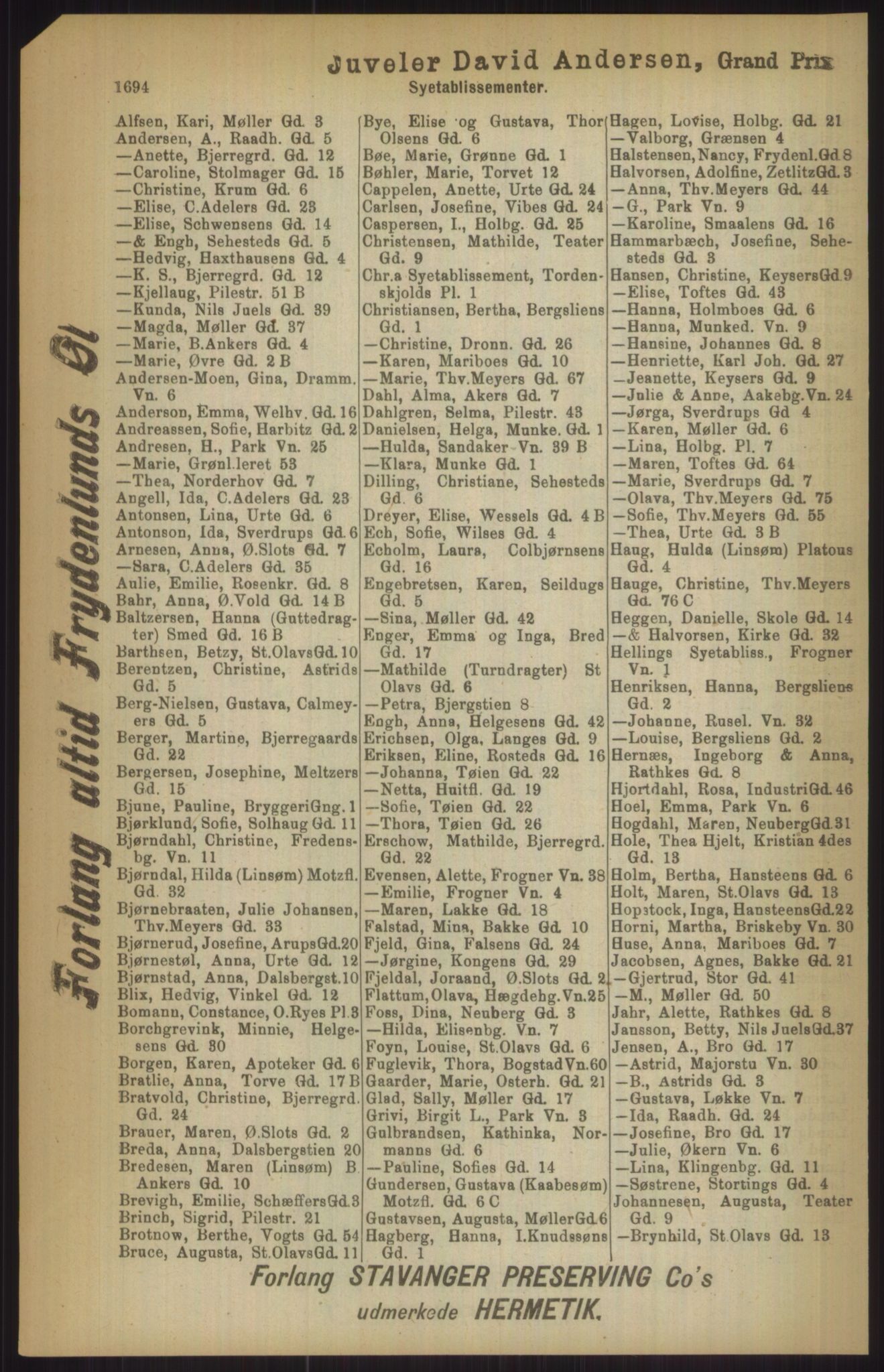 Kristiania/Oslo adressebok, PUBL/-, 1911, p. 1694