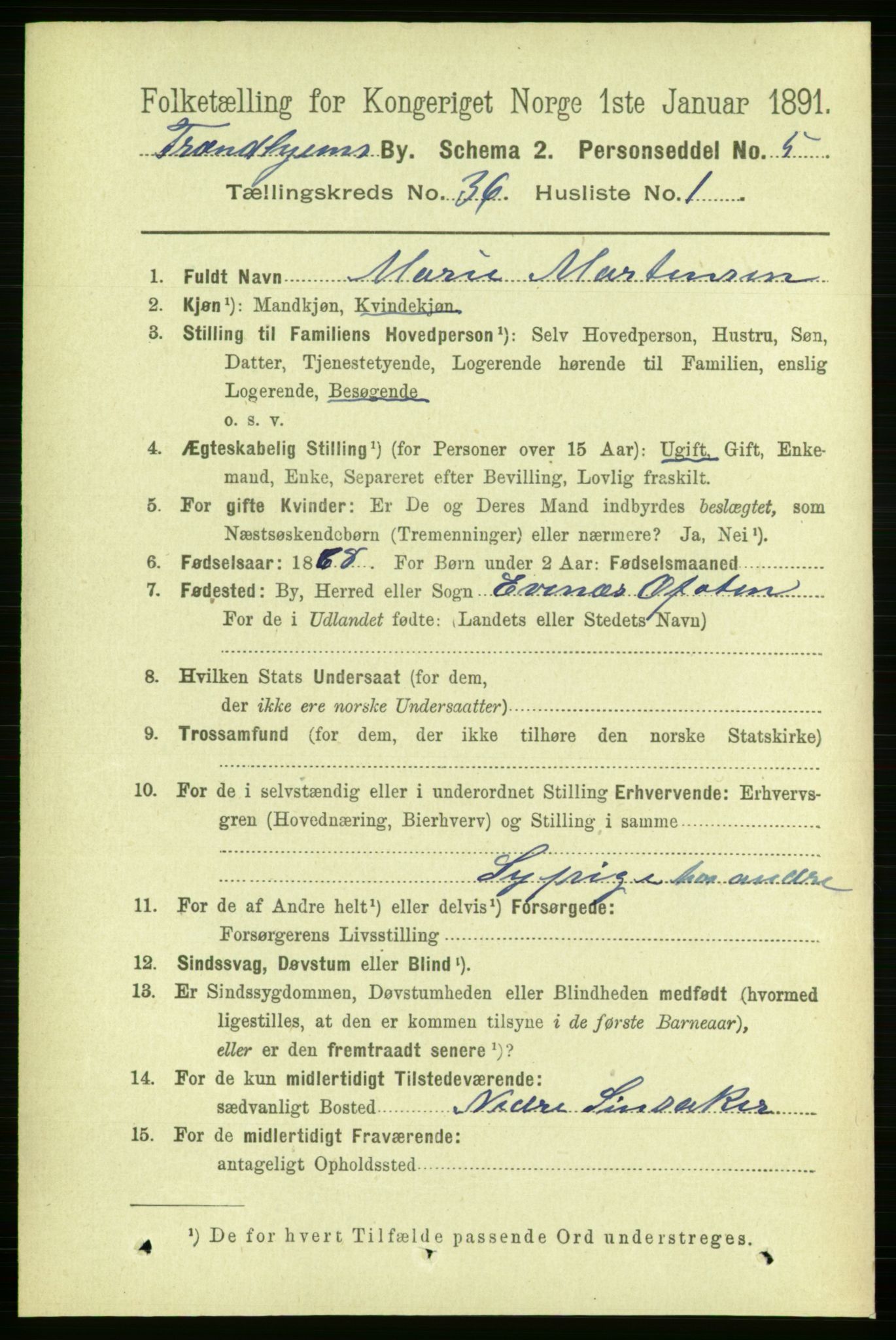 RA, 1891 census for 1601 Trondheim, 1891, p. 26935