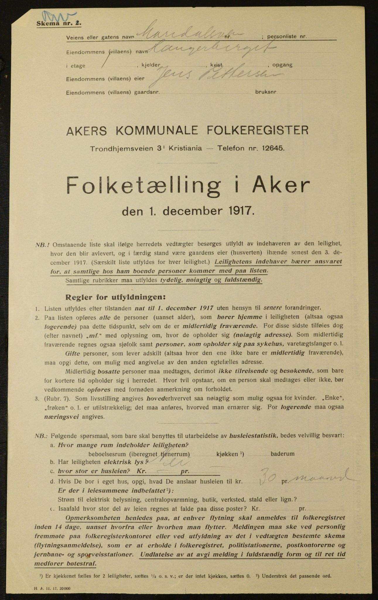 OBA, Municipal Census 1917 for Aker, 1917, p. 11678