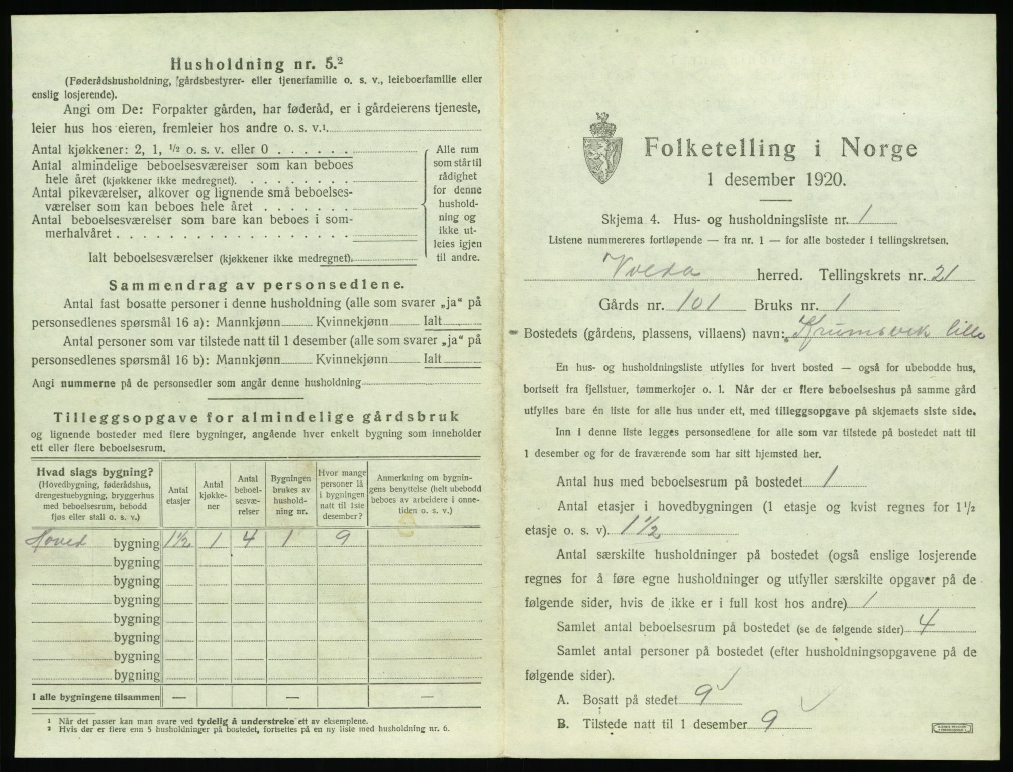 SAT, 1920 census for Volda, 1920, p. 1462