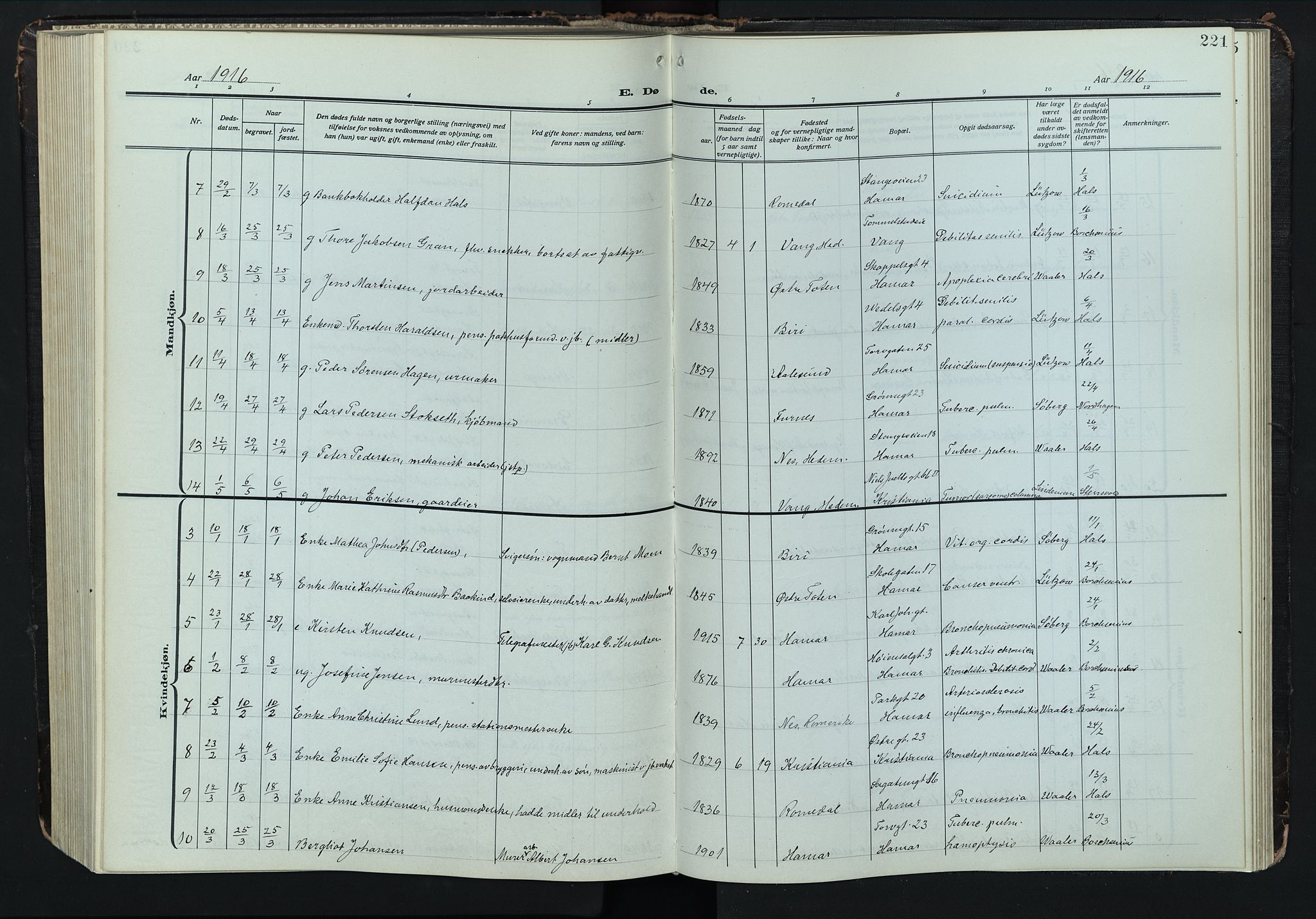 Hamar prestekontor, AV/SAH-DOMPH-002/H/Ha/Hab/L0004: Parish register (copy) no. 4, 1915-1942, p. 221