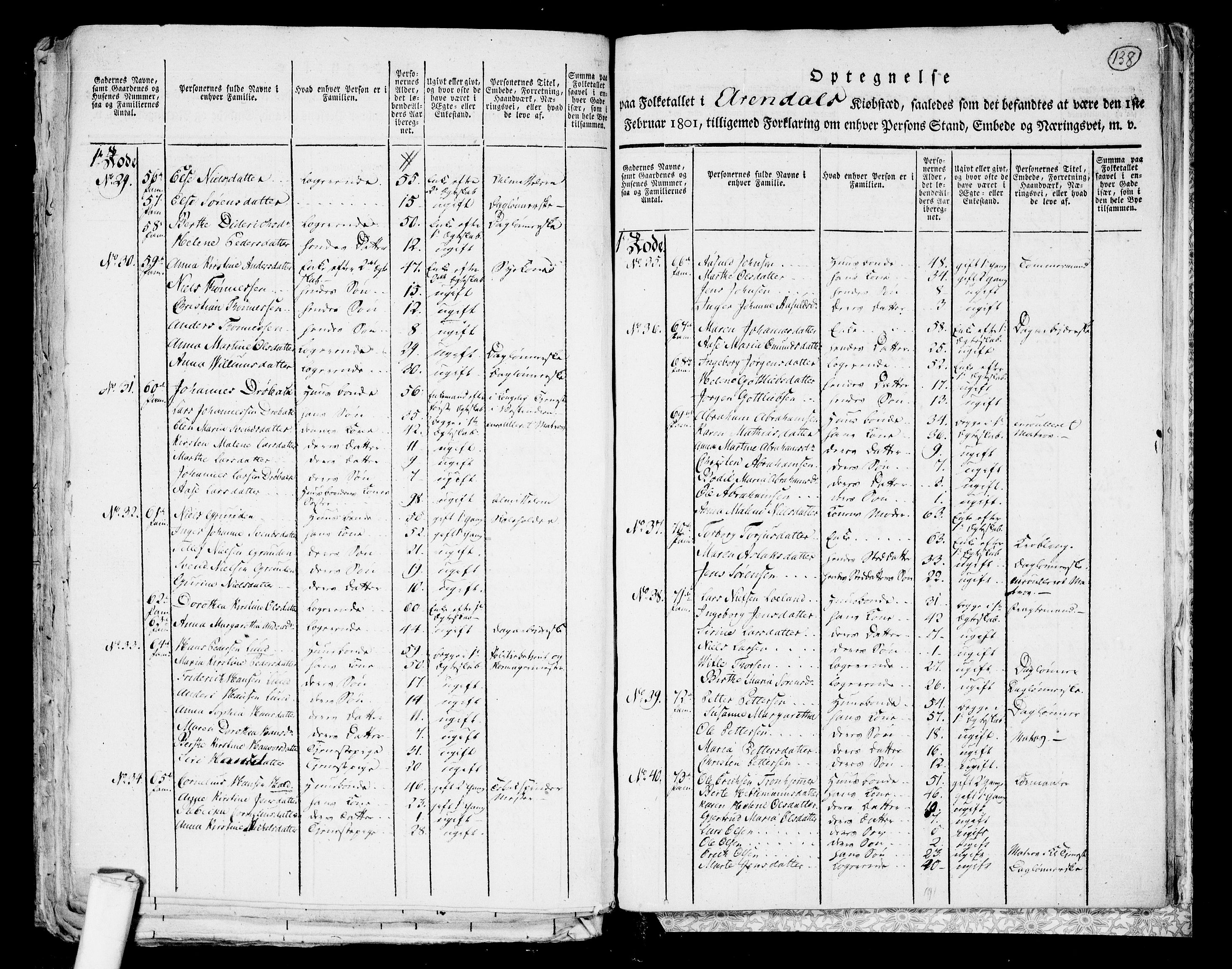 RA, 1801 census for 0903P Arendal, 1801, p. 137b-138a