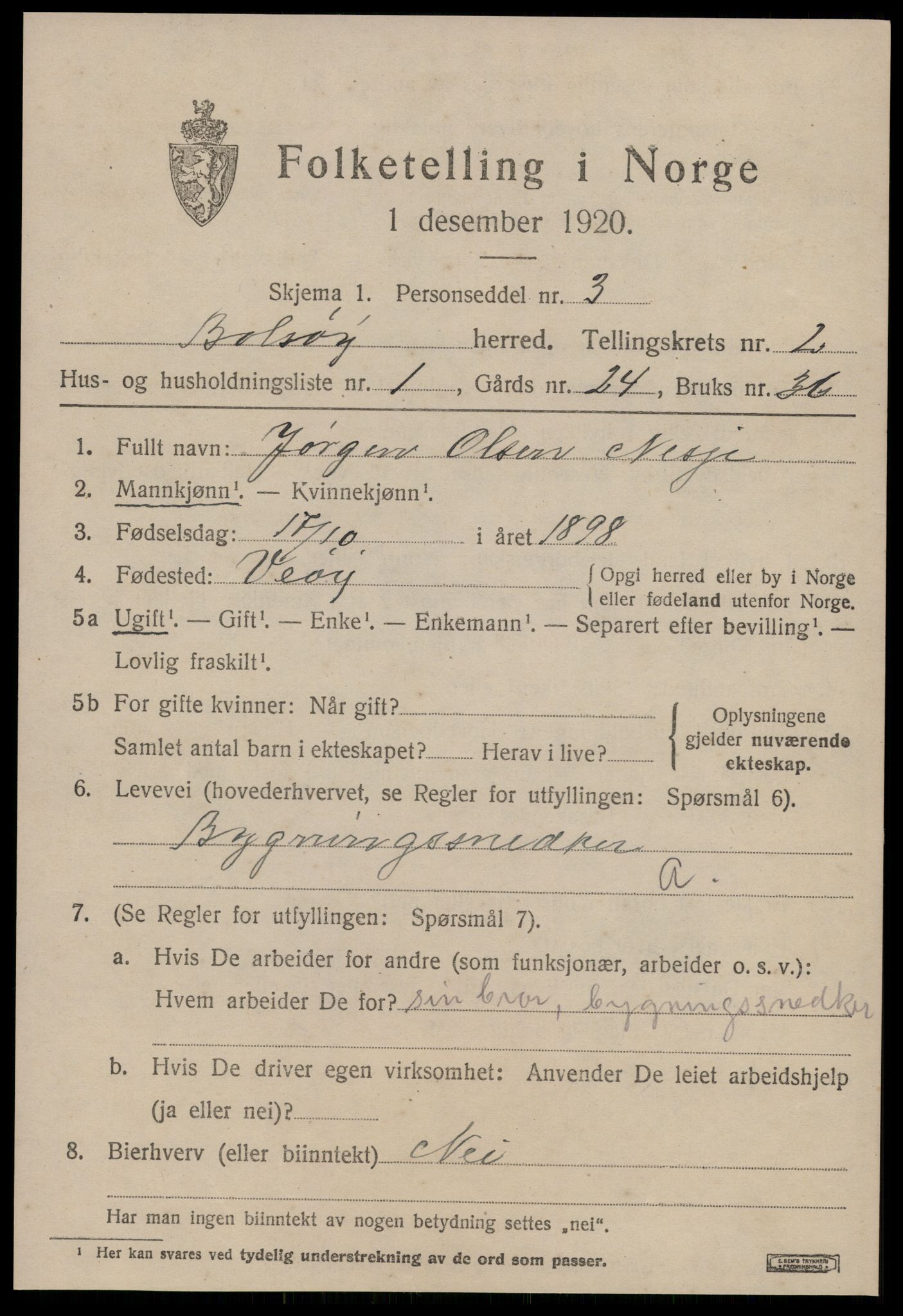 SAT, 1920 census for Bolsøy, 1920, p. 3059