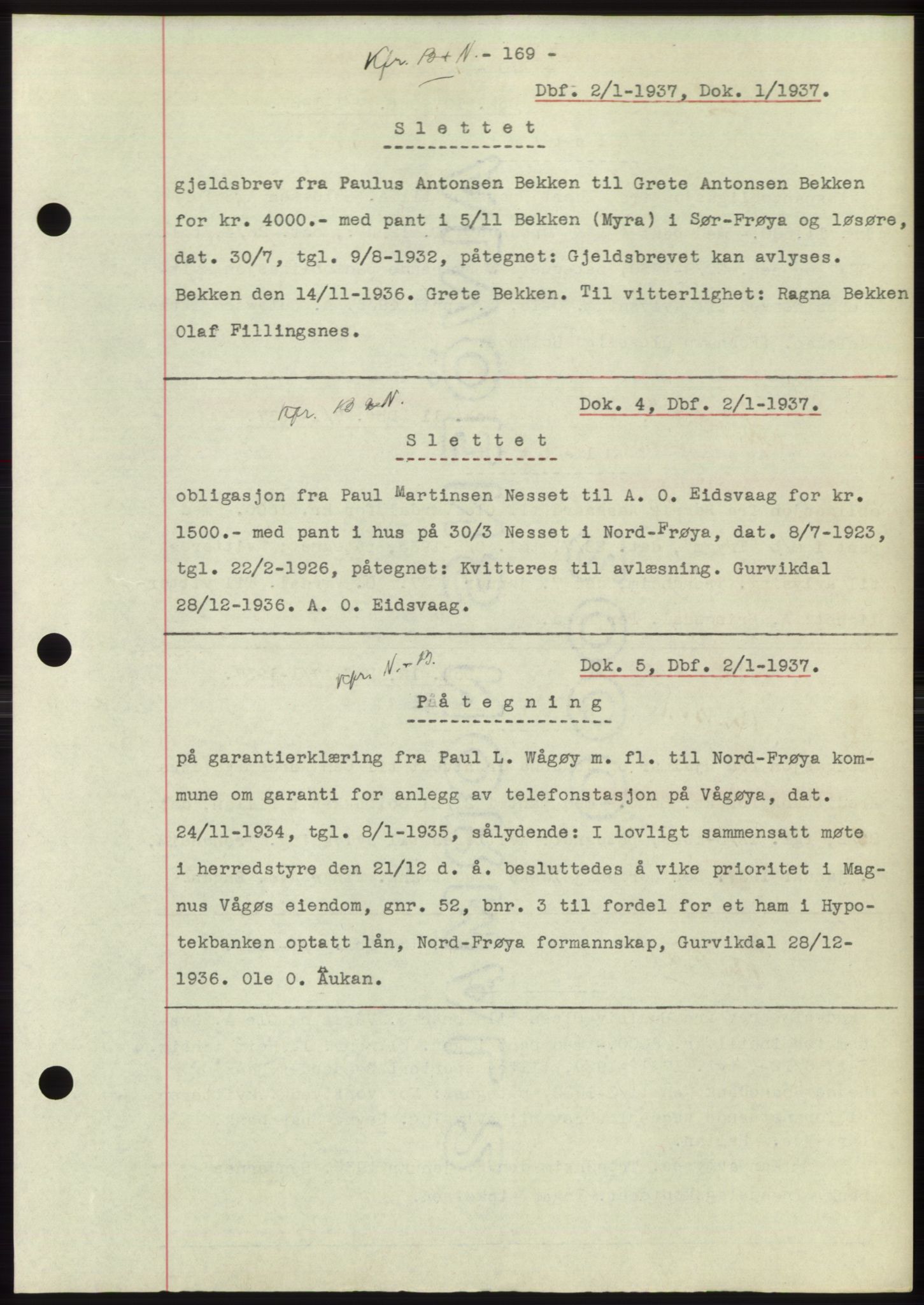 Hitra sorenskriveri, AV/SAT-A-0018/2/2C/2Ca: Mortgage book no. C1, 1936-1945, Diary no: : 1/1937