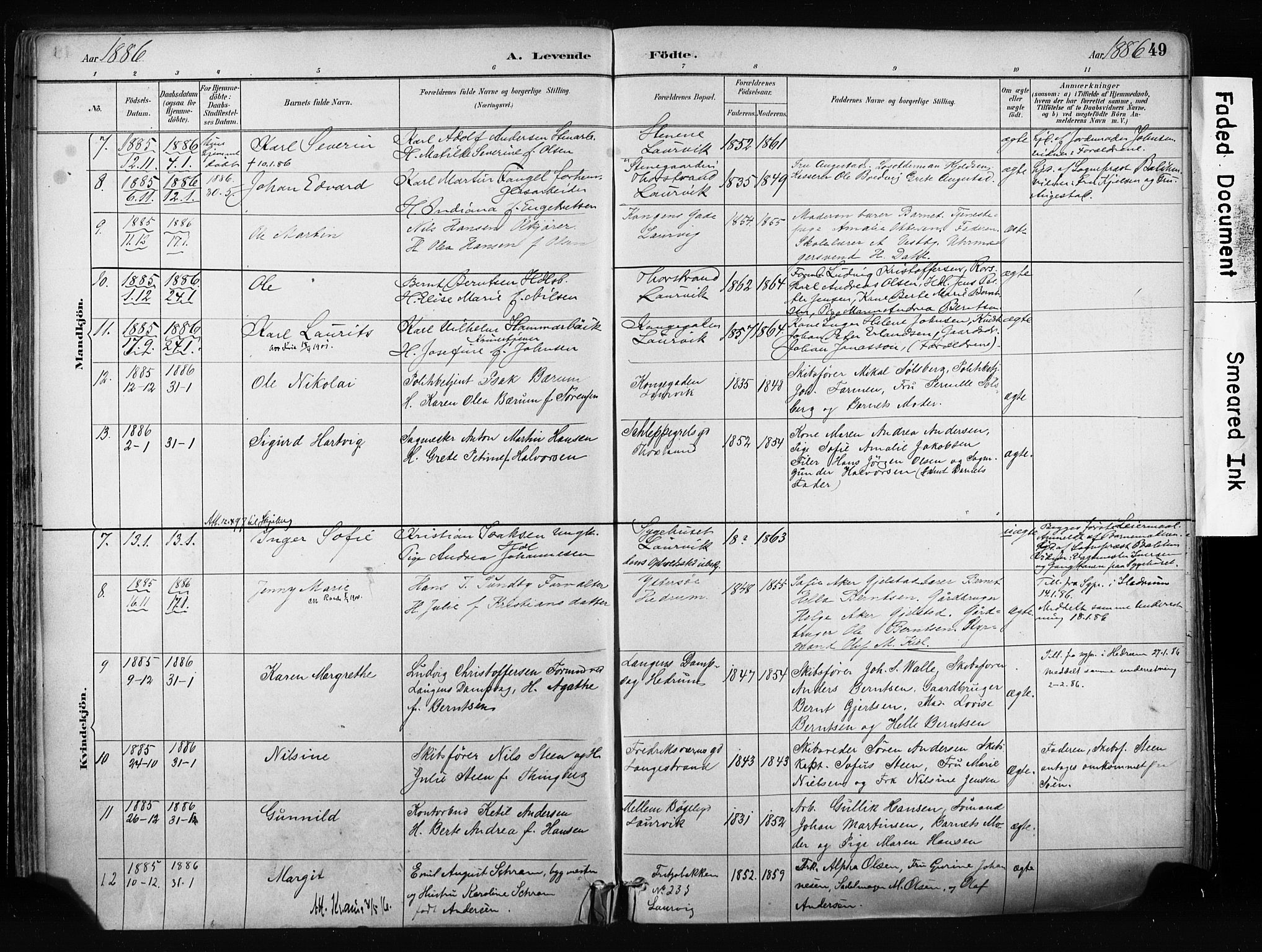 Larvik kirkebøker, AV/SAKO-A-352/F/Fa/L0009: Parish register (official) no. I 9, 1884-1904, p. 49