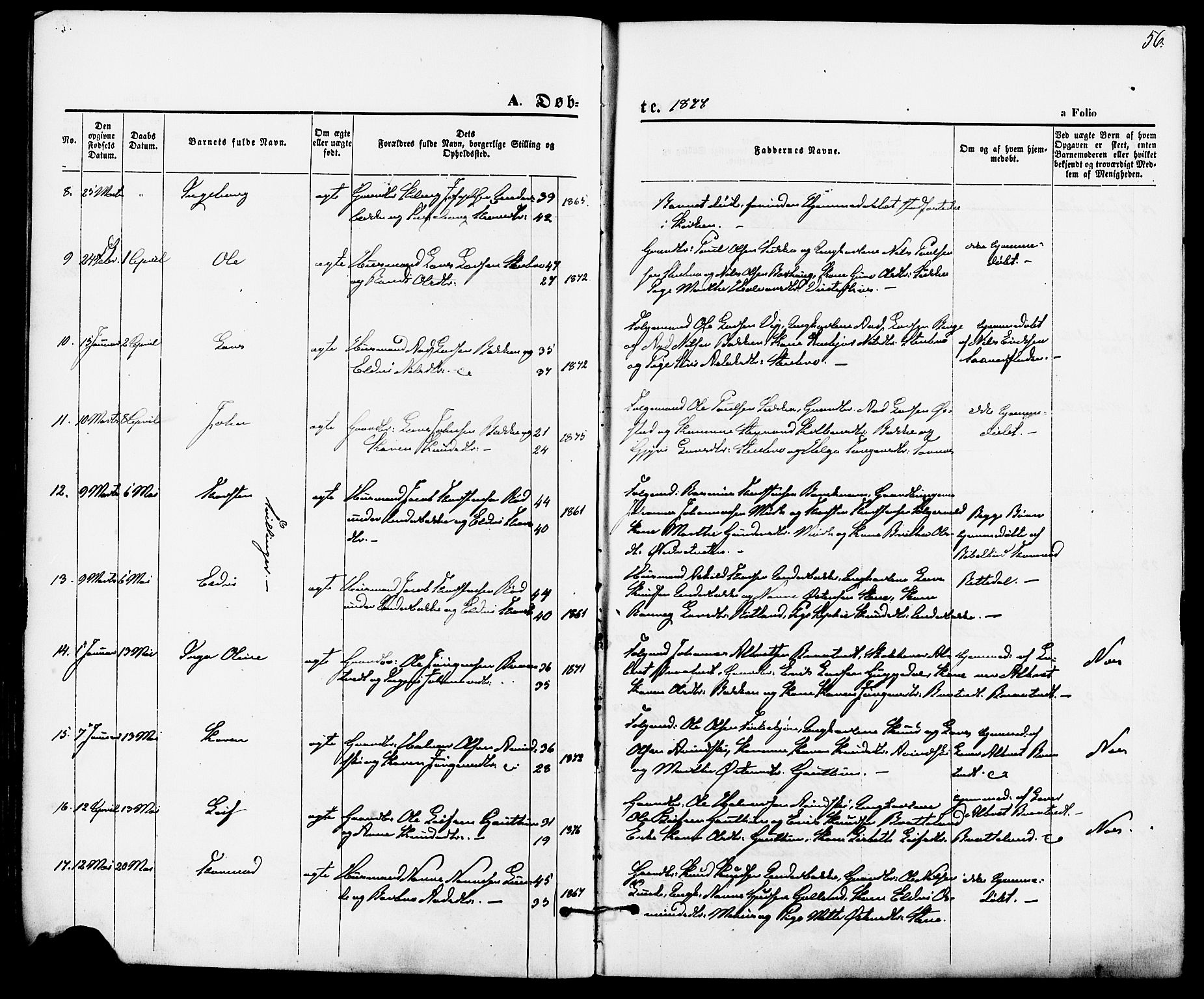 Suldal sokneprestkontor, AV/SAST-A-101845/01/IV/L0010: Parish register (official) no. A 10, 1869-1878, p. 56