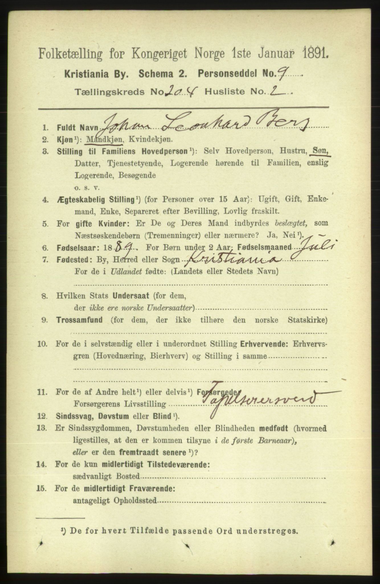 RA, 1891 census for 0301 Kristiania, 1891, p. 123020