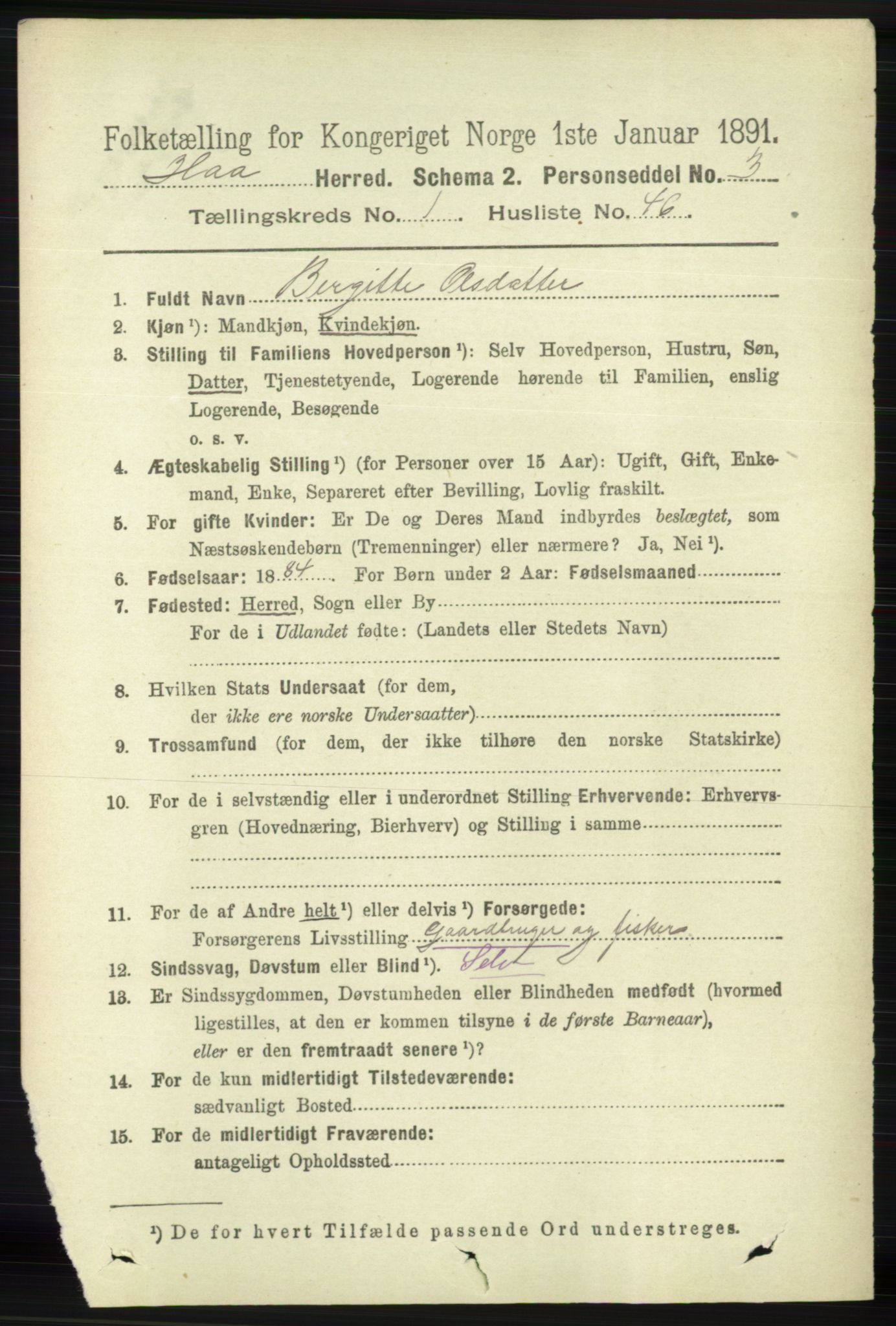 RA, 1891 census for 1119 Hå, 1891, p. 319