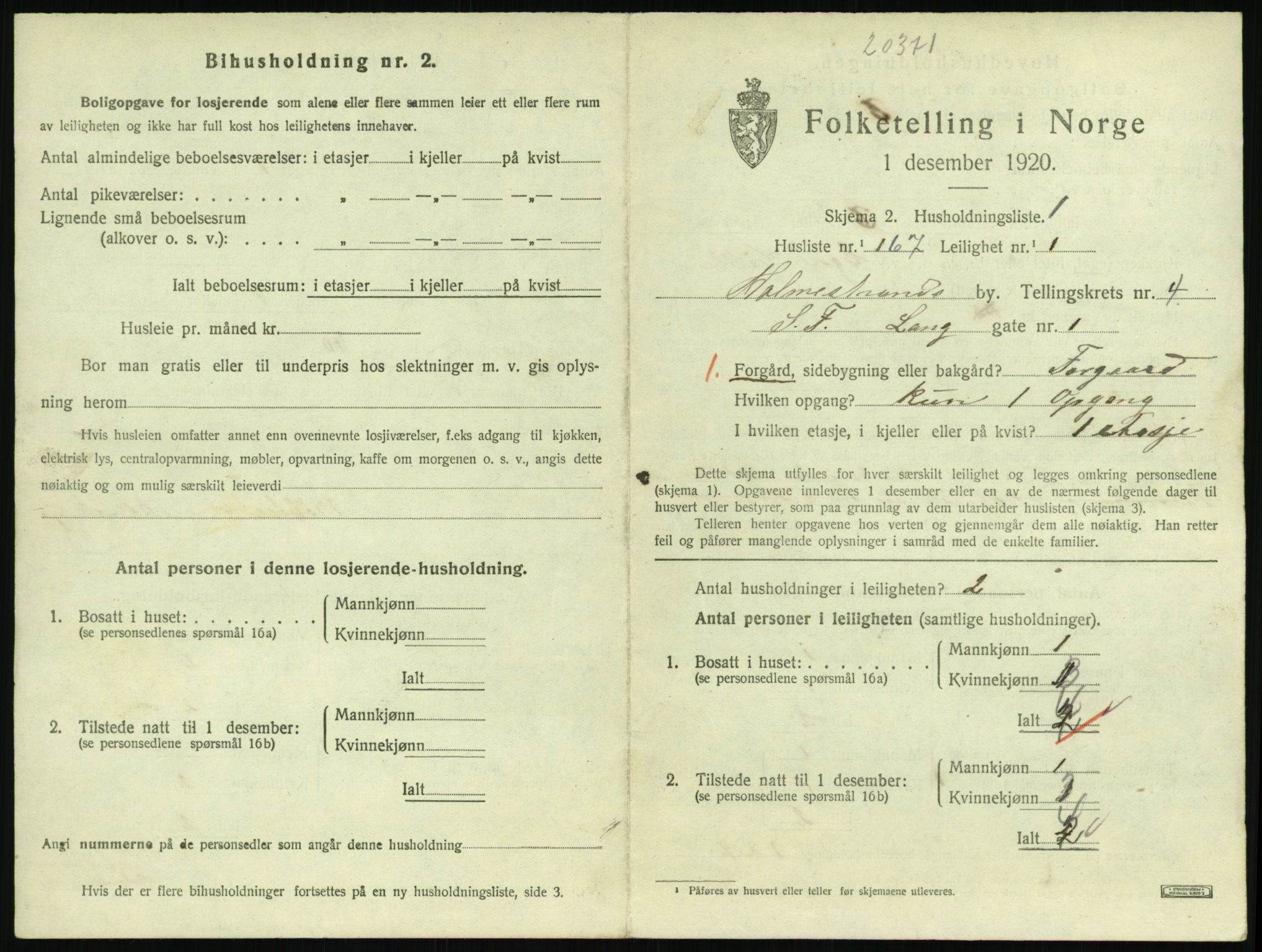 SAKO, 1920 census for Holmestrand, 1920, p. 1442