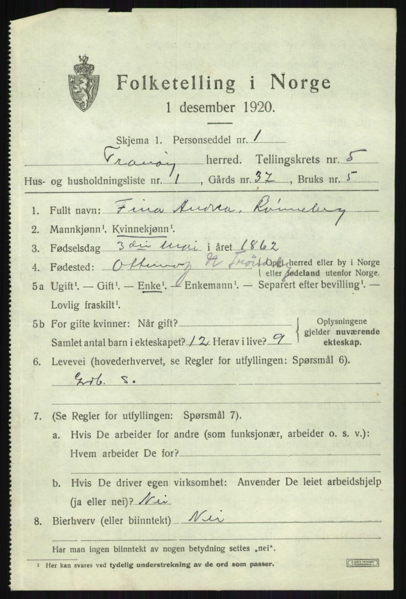 SATØ, 1920 census for Tranøy, 1920, p. 2345