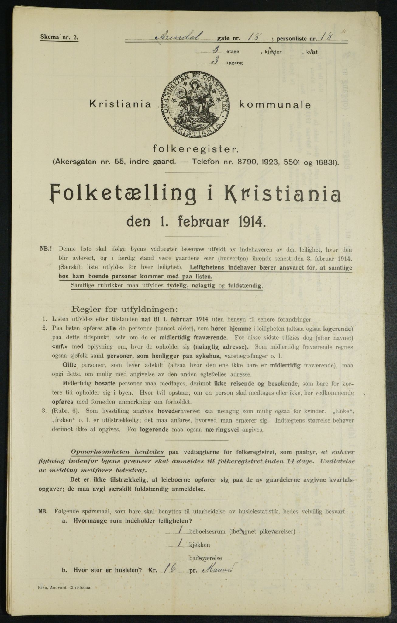 OBA, Municipal Census 1914 for Kristiania, 1914, p. 2108