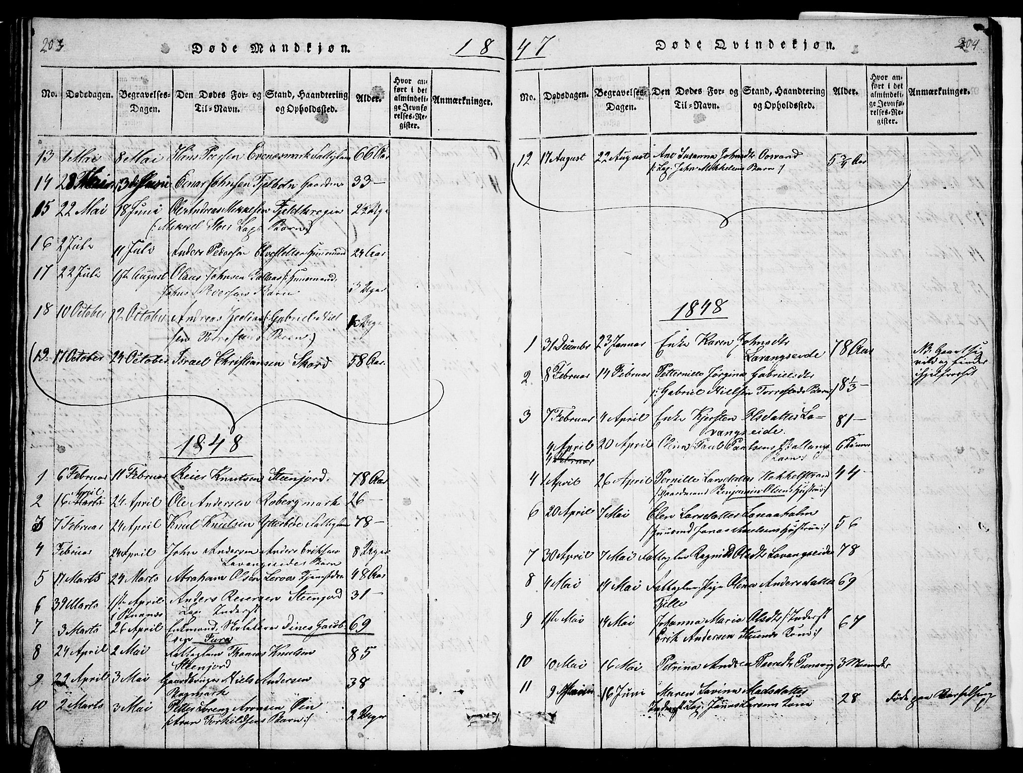 Ministerialprotokoller, klokkerbøker og fødselsregistre - Nordland, AV/SAT-A-1459/863/L0911: Parish register (copy) no. 863C01, 1821-1858, p. 203-204