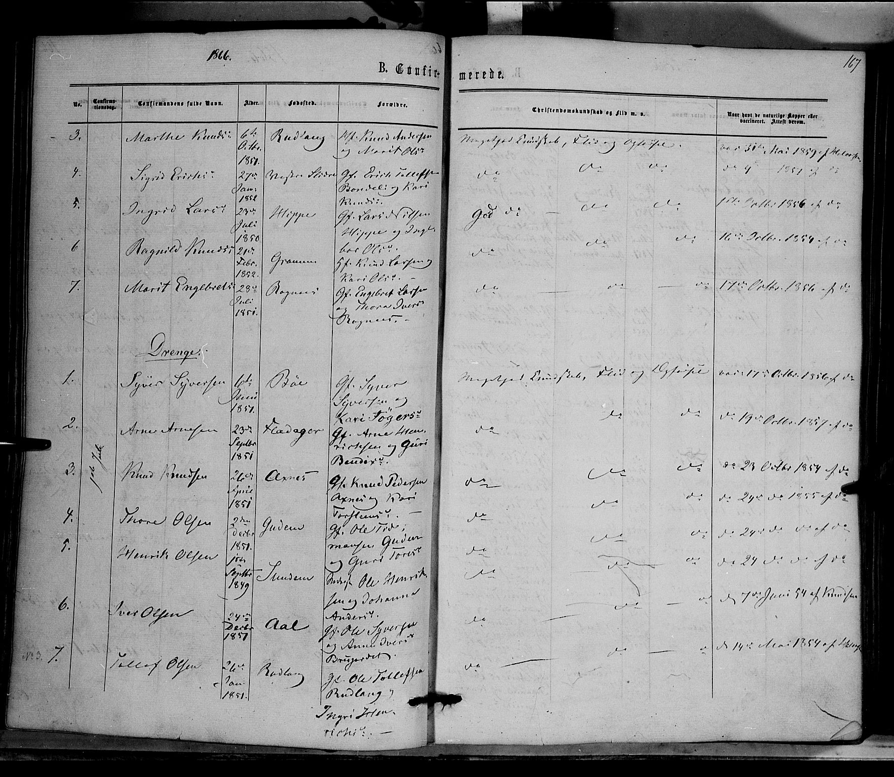 Nord-Aurdal prestekontor, AV/SAH-PREST-132/H/Ha/Haa/L0008: Parish register (official) no. 8, 1863-1875, p. 167