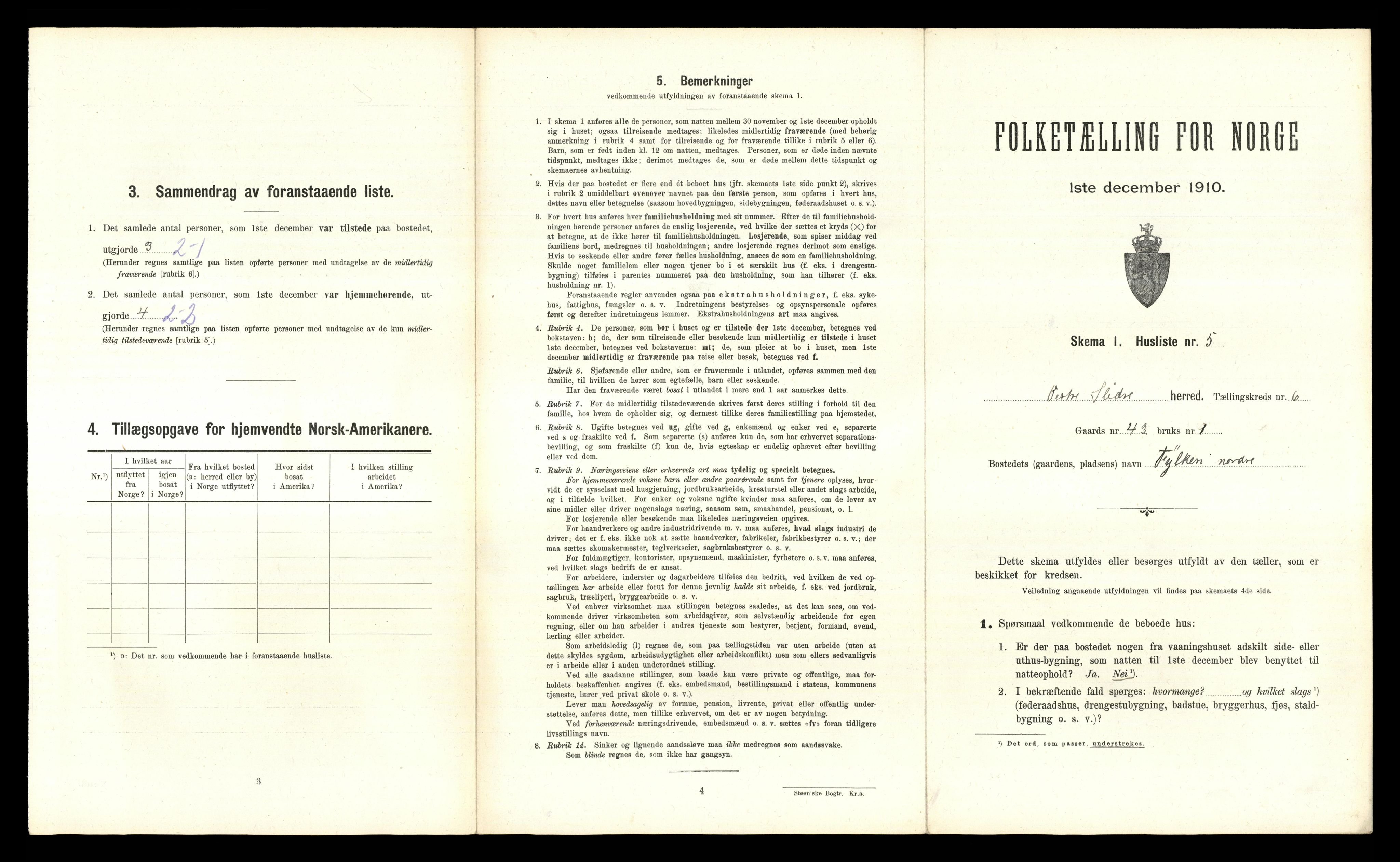 RA, 1910 census for Vestre Slidre, 1910, p. 581