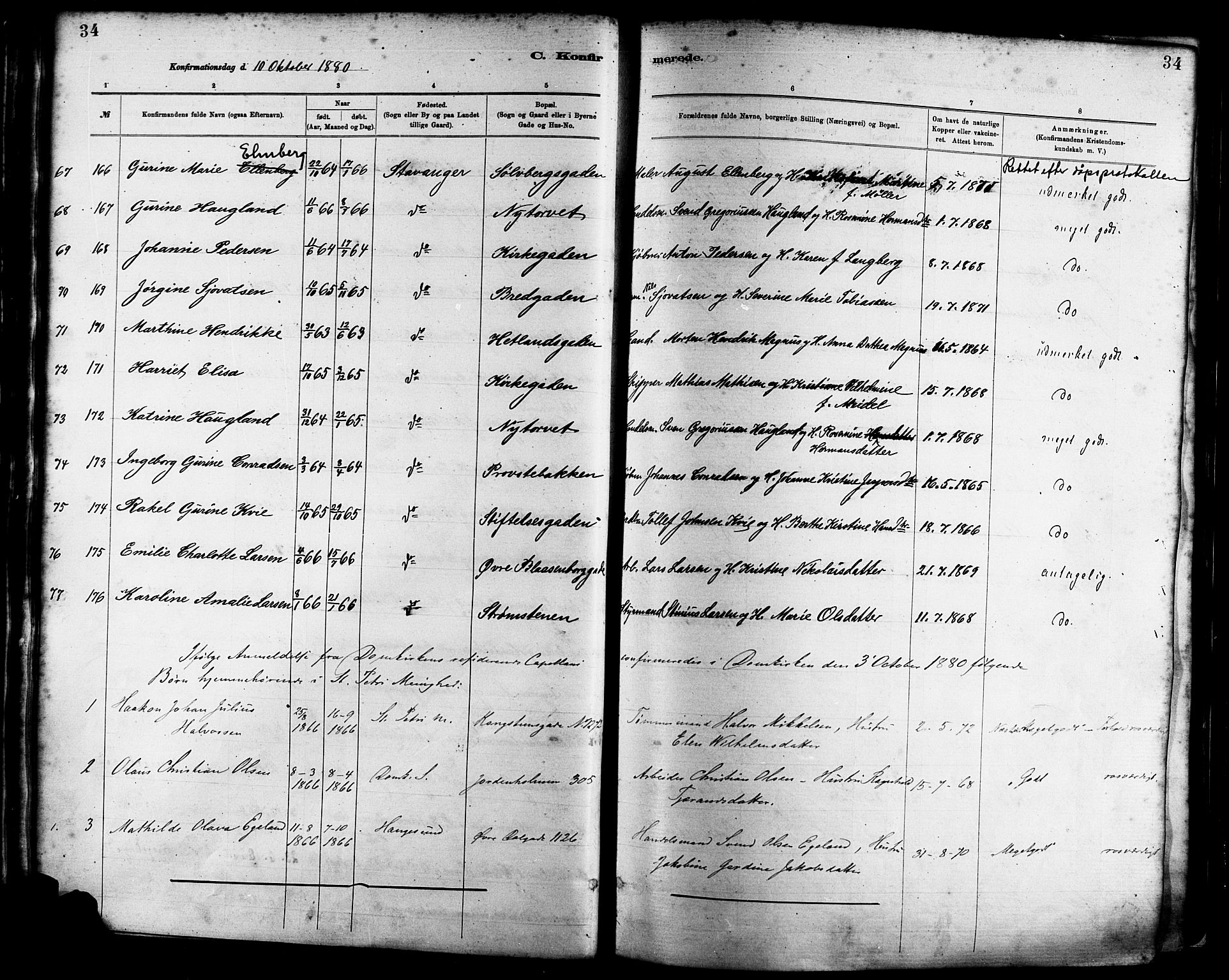 St. Petri sokneprestkontor, AV/SAST-A-101813/001/30/30BA/L0016: Parish register (official) no. A 16, 1879-1893, p. 34