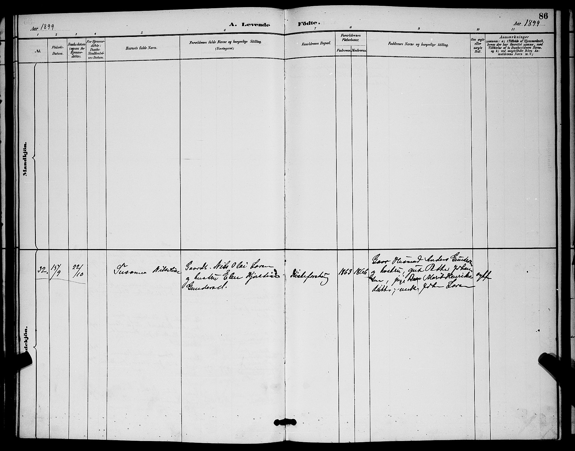 Ibestad sokneprestembete, AV/SATØ-S-0077/H/Ha/Hab/L0015klokker: Parish register (copy) no. 15, 1888-1899, p. 86