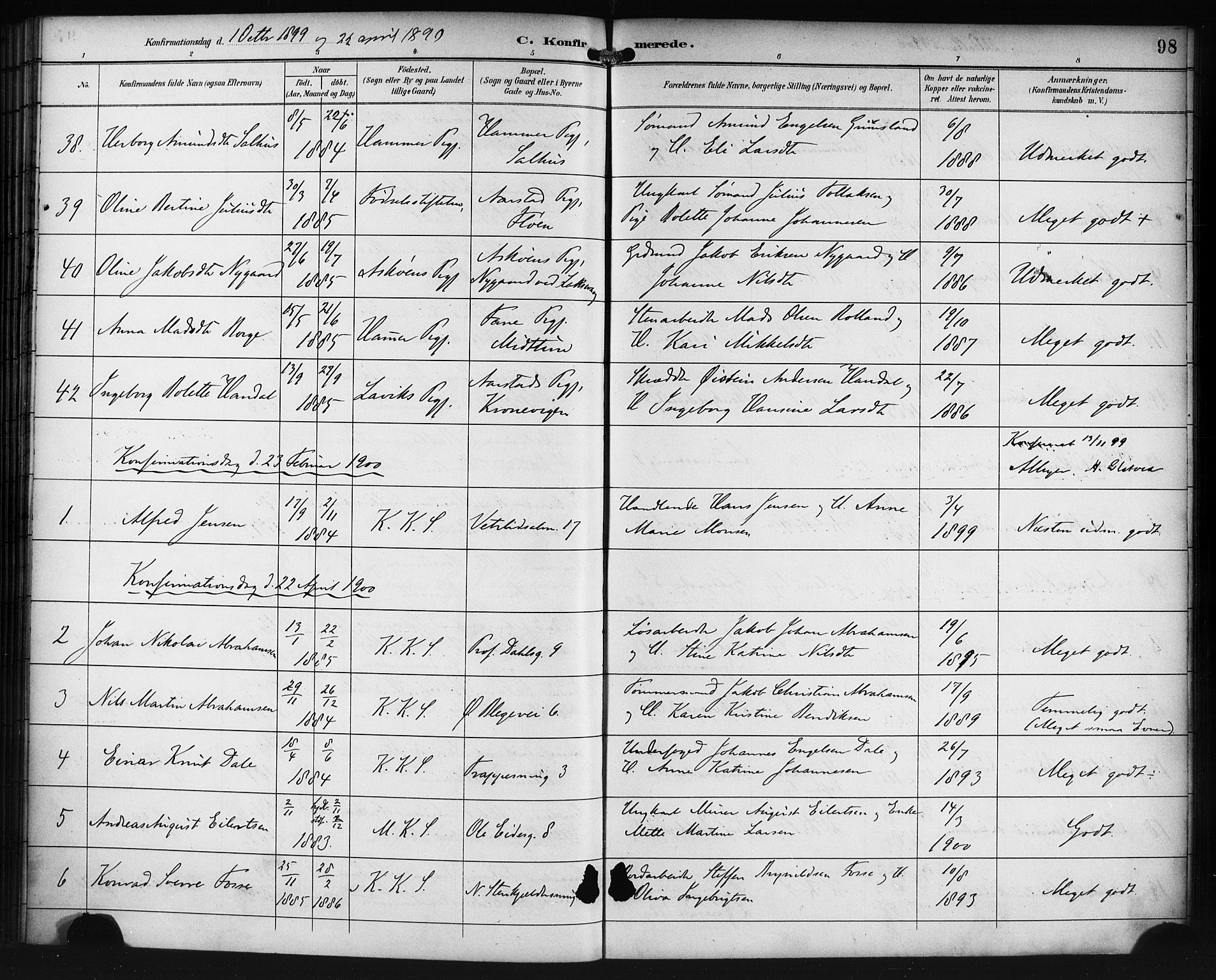 Korskirken sokneprestembete, SAB/A-76101/H/Haa/L0030: Parish register (official) no. C 6, 1893-1906, p. 98