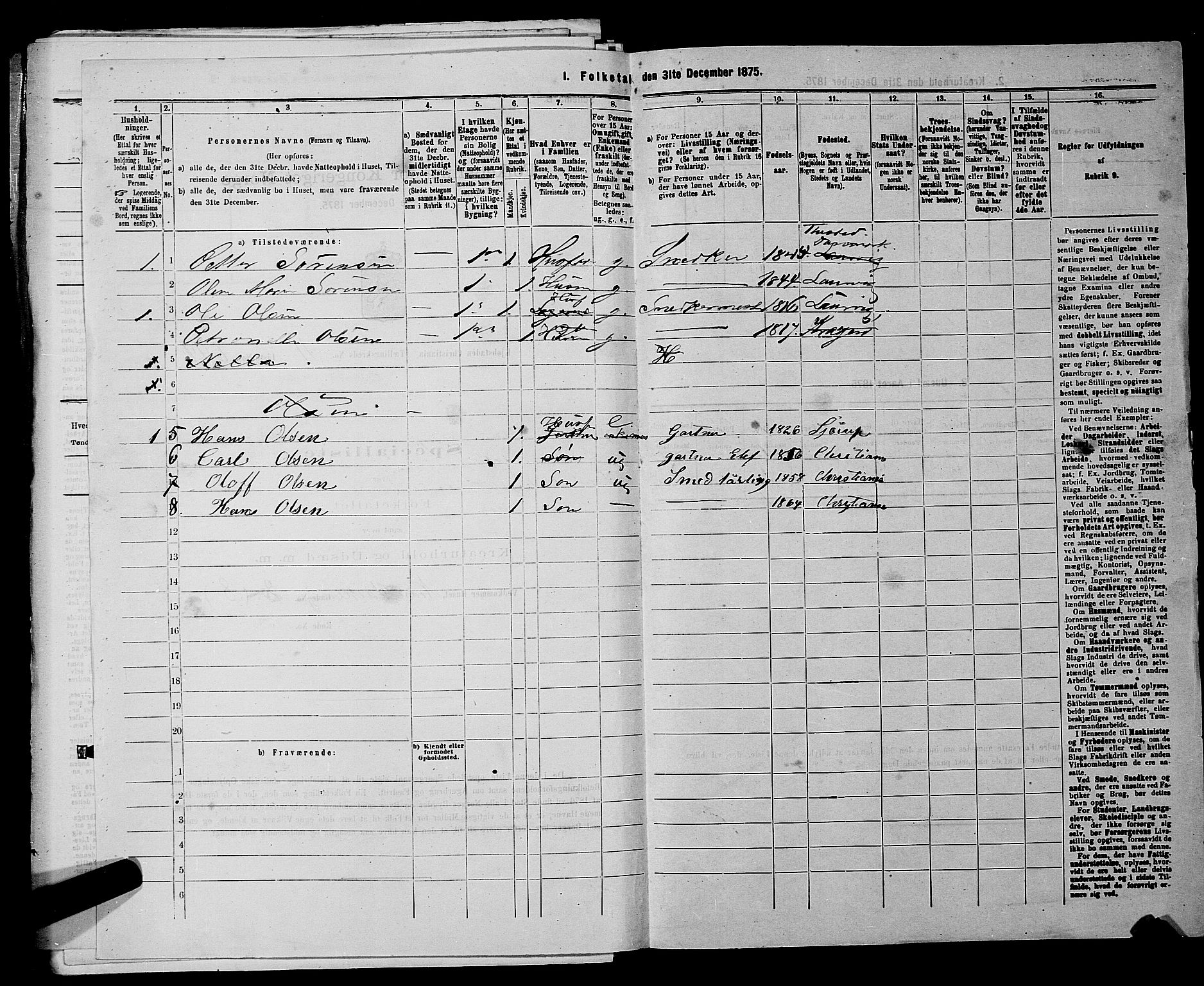 RA, 1875 census for 0301 Kristiania, 1875, p. 1997