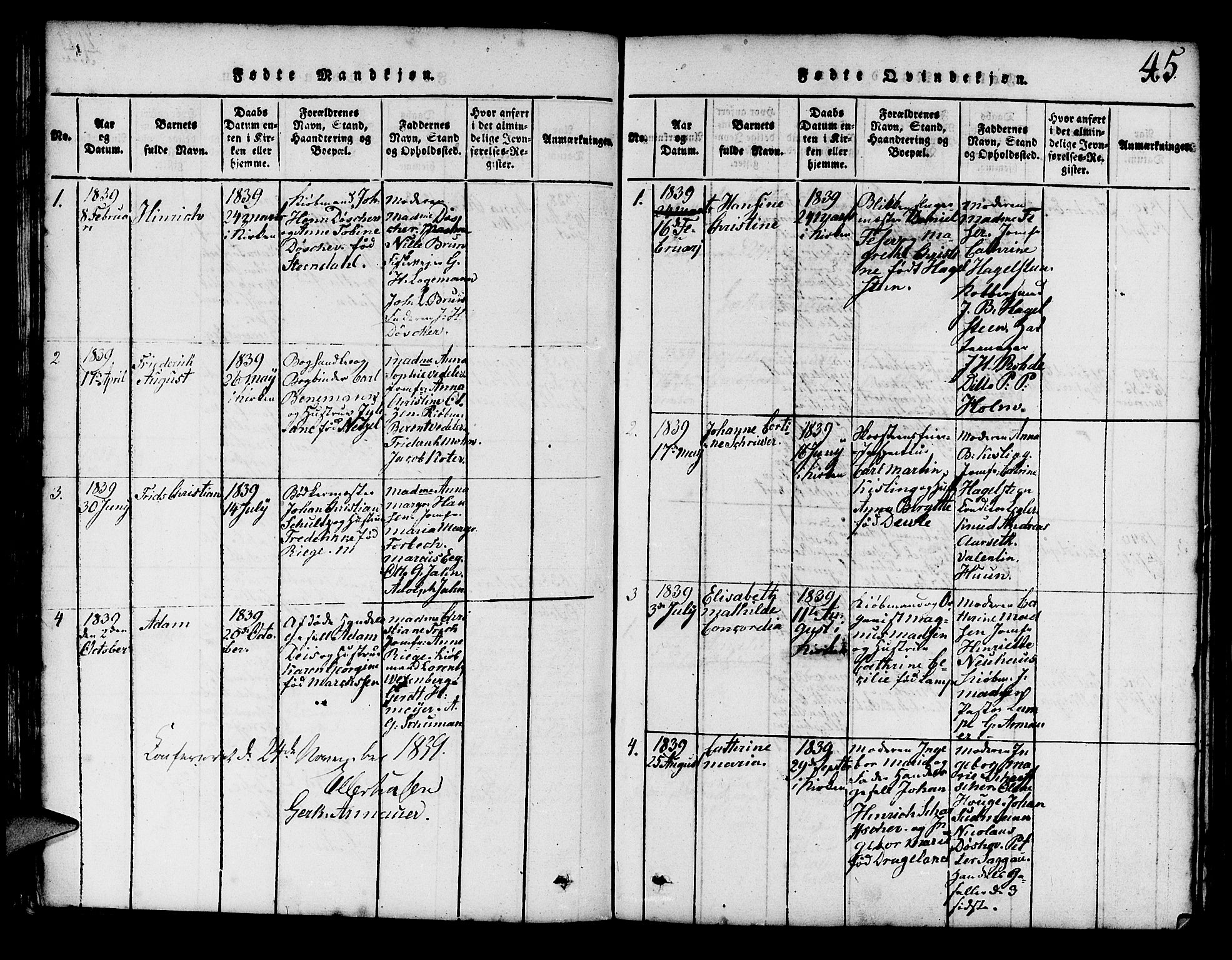 Mariakirken Sokneprestembete, SAB/A-76901/H/Hab/L0001: Parish register (copy) no. A 1, 1815-1846, p. 45