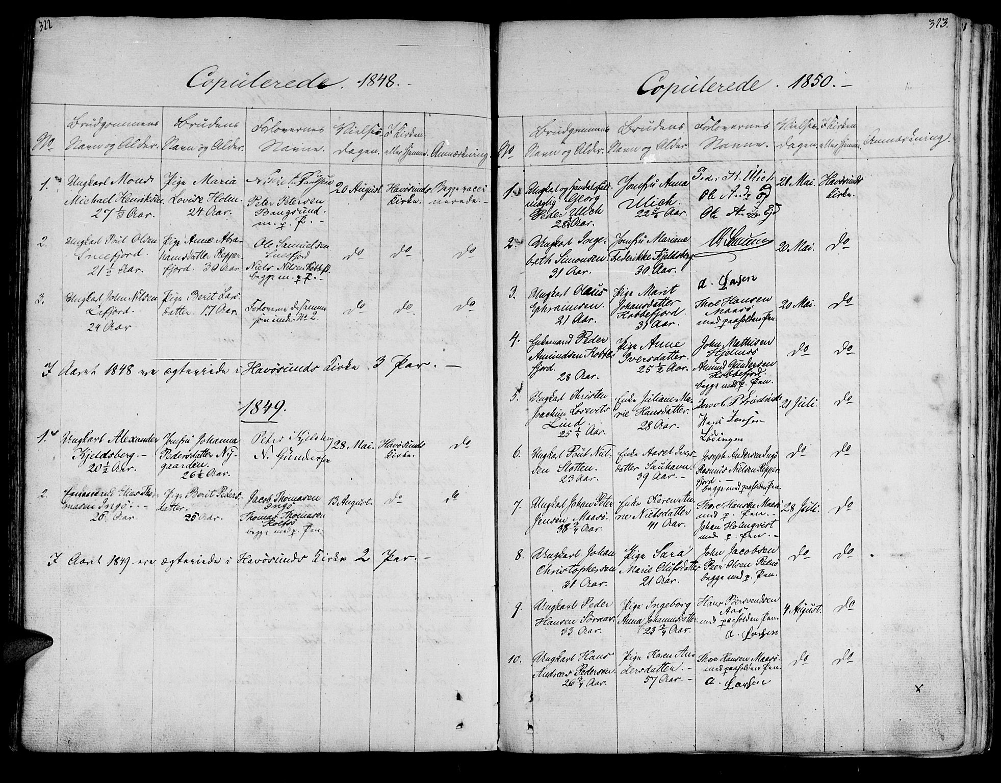 Måsøy sokneprestkontor, SATØ/S-1348/H/Ha/L0001kirke: Parish register (official) no. 1, 1806-1851, p. 322-323