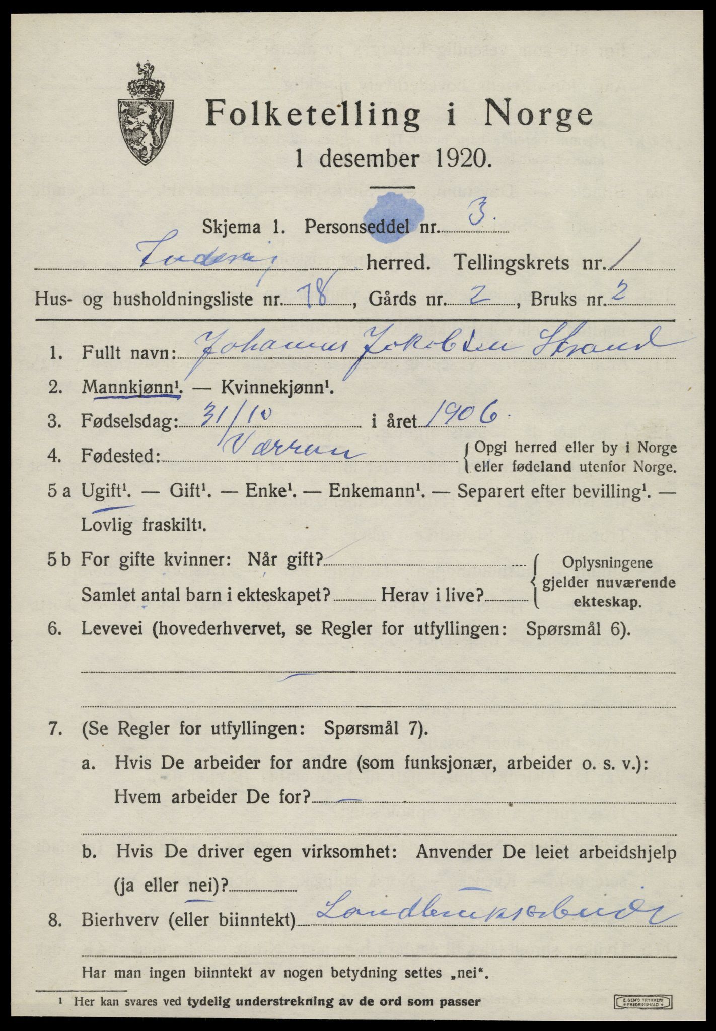 SAT, 1920 census for Inderøy, 1920, p. 1803