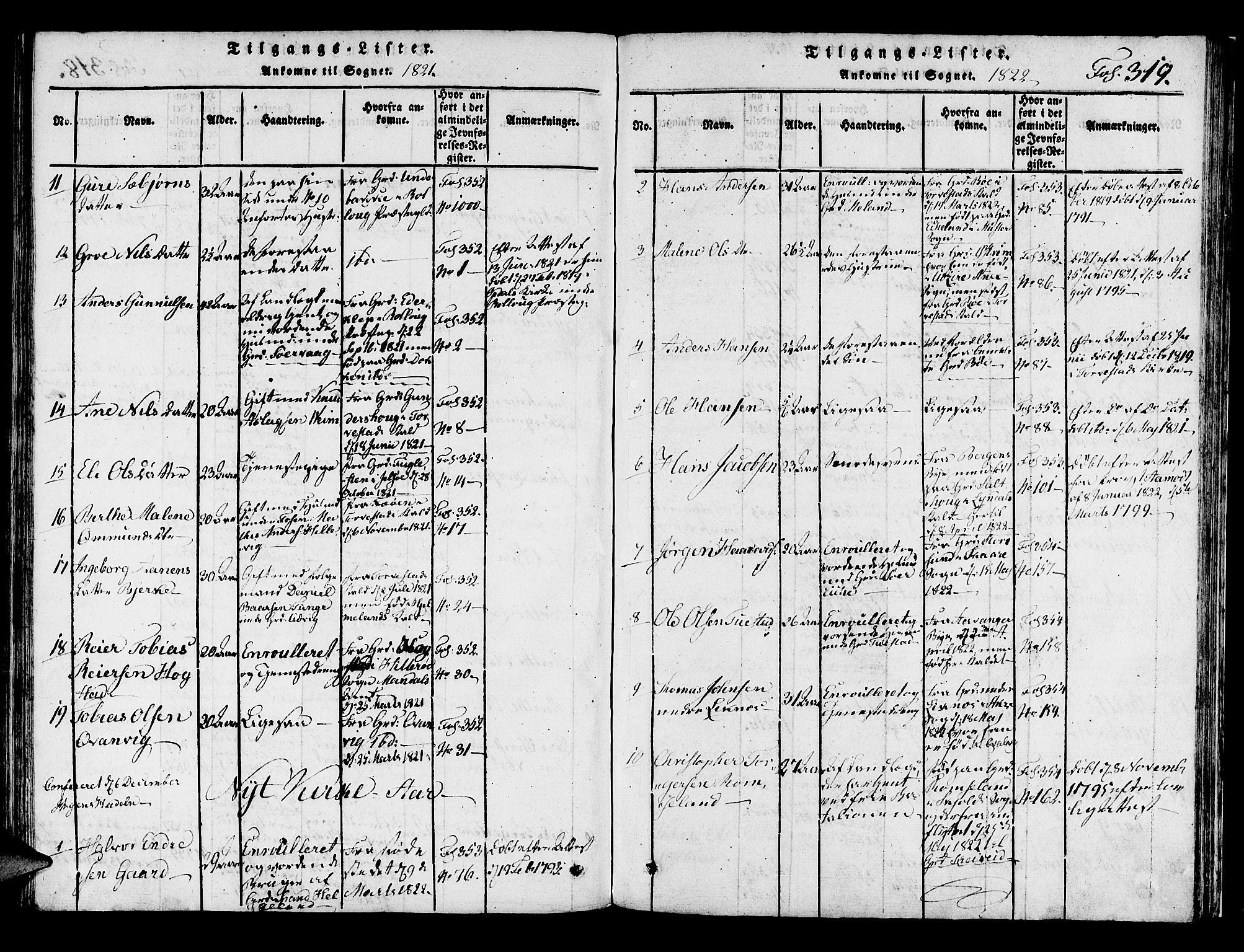 Avaldsnes sokneprestkontor, SAST/A -101851/H/Ha/Haa/L0004: Parish register (official) no. A 4, 1816-1825, p. 319
