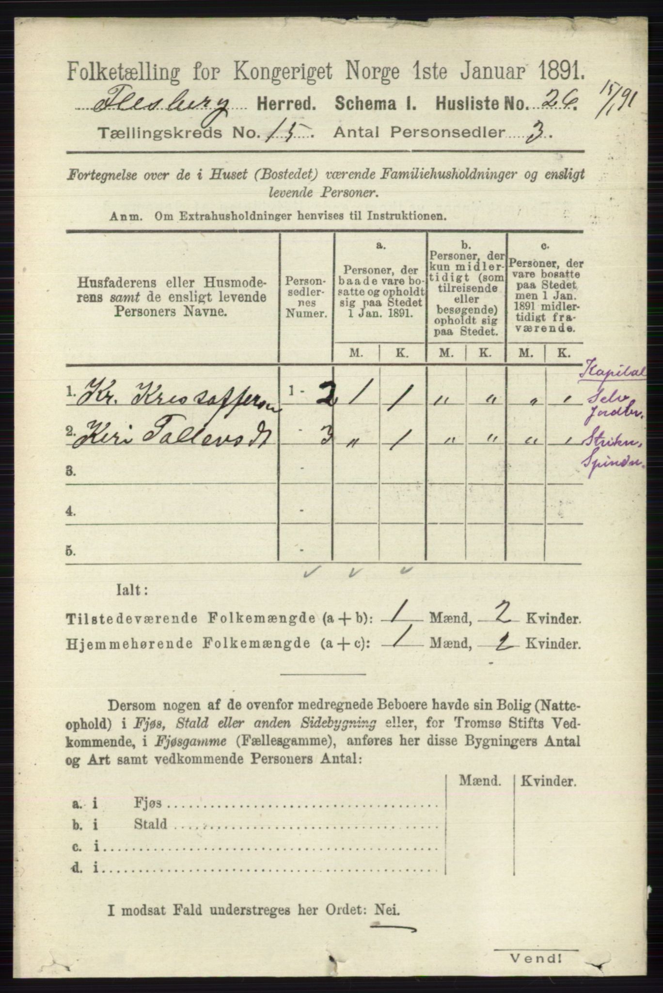 RA, 1891 census for 0631 Flesberg, 1891, p. 2690