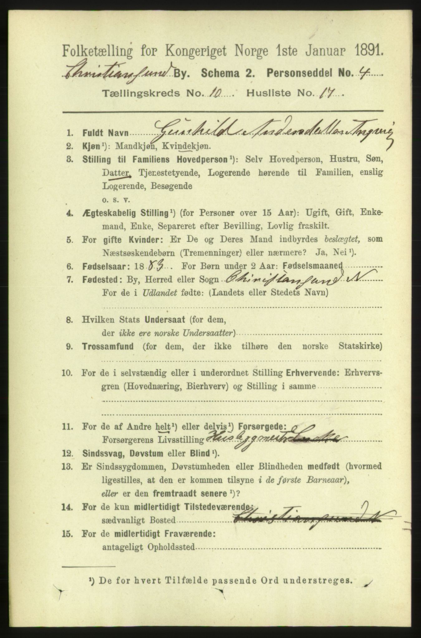 RA, 1891 census for 1503 Kristiansund, 1891, p. 8447