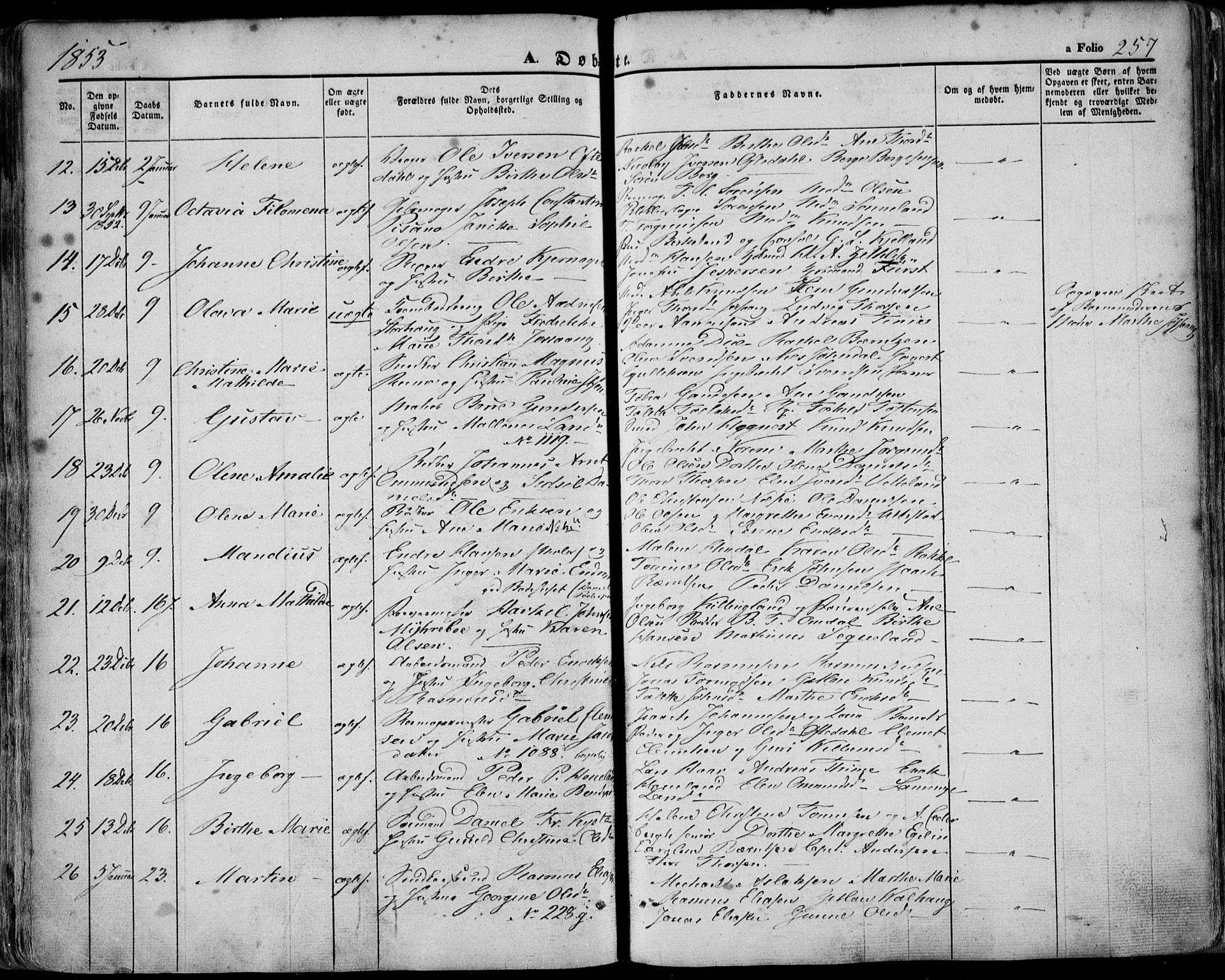 Domkirken sokneprestkontor, SAST/A-101812/001/30/30BA/L0016: Parish register (official) no. A 15, 1844-1854, p. 257