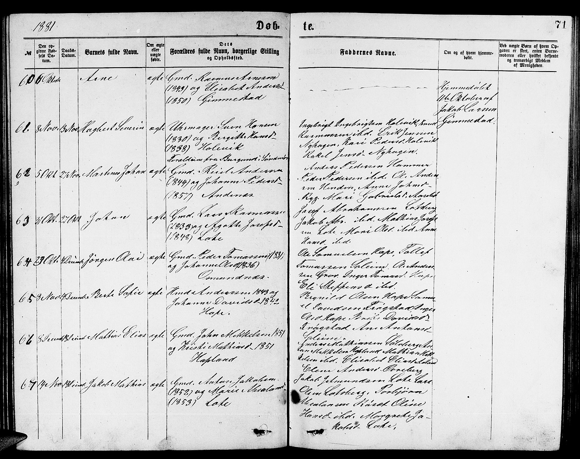 Gloppen sokneprestembete, AV/SAB-A-80101/H/Hab/Habb/L0001: Parish register (copy) no. B 1, 1872-1888, p. 71