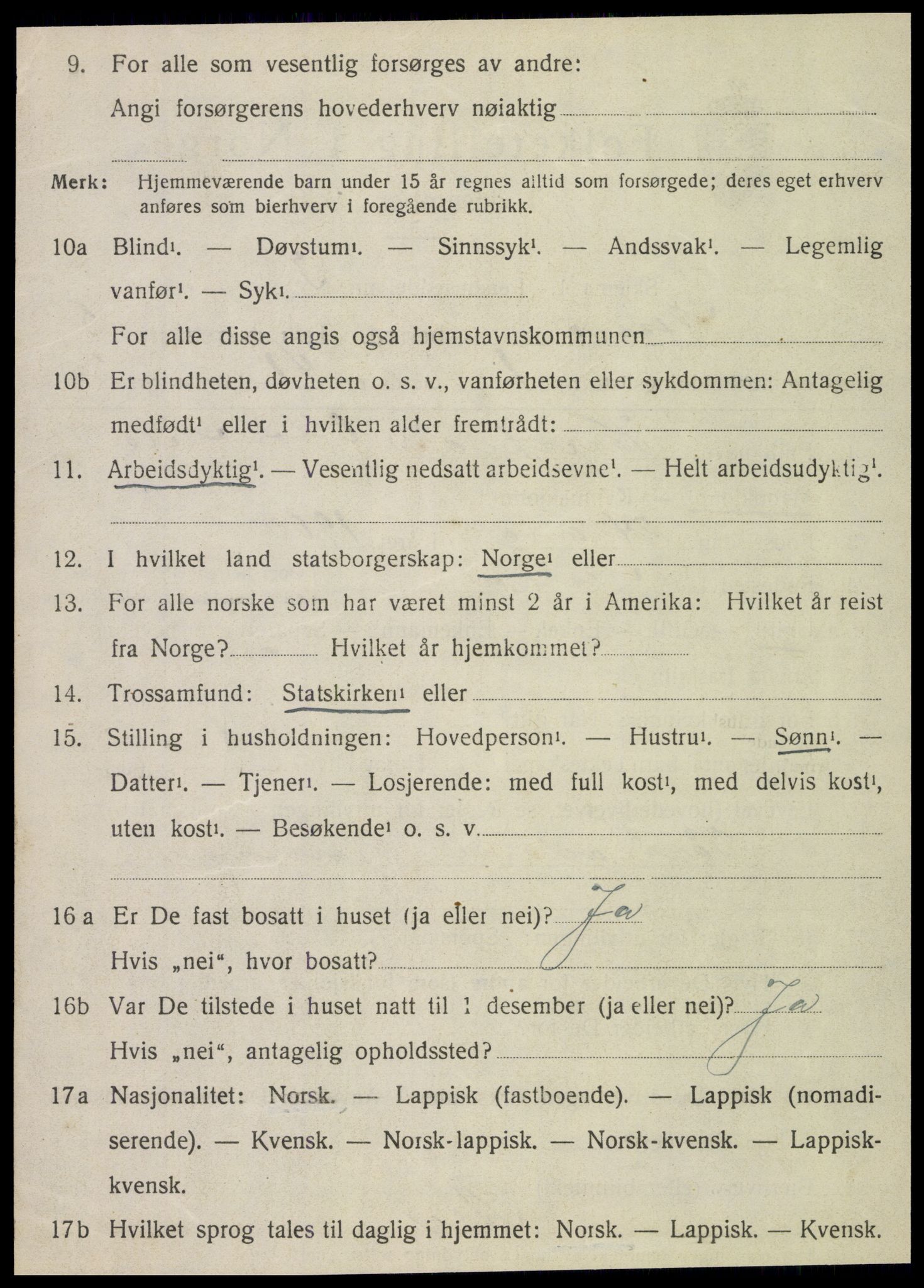 SAT, 1920 census for Nesna, 1920, p. 4026