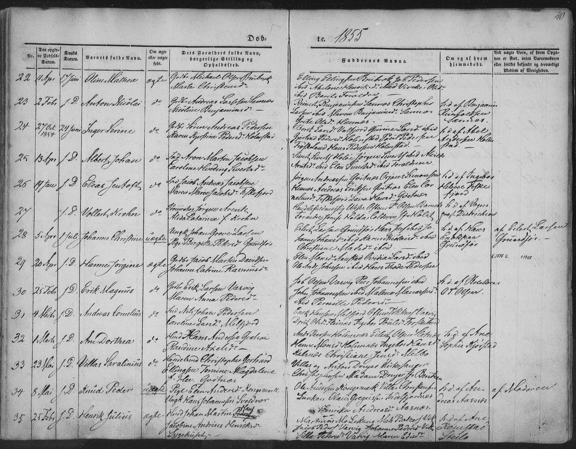 Ministerialprotokoller, klokkerbøker og fødselsregistre - Nordland, SAT/A-1459/888/L1241: Parish register (official) no. 888A07, 1849-1869, p. 40